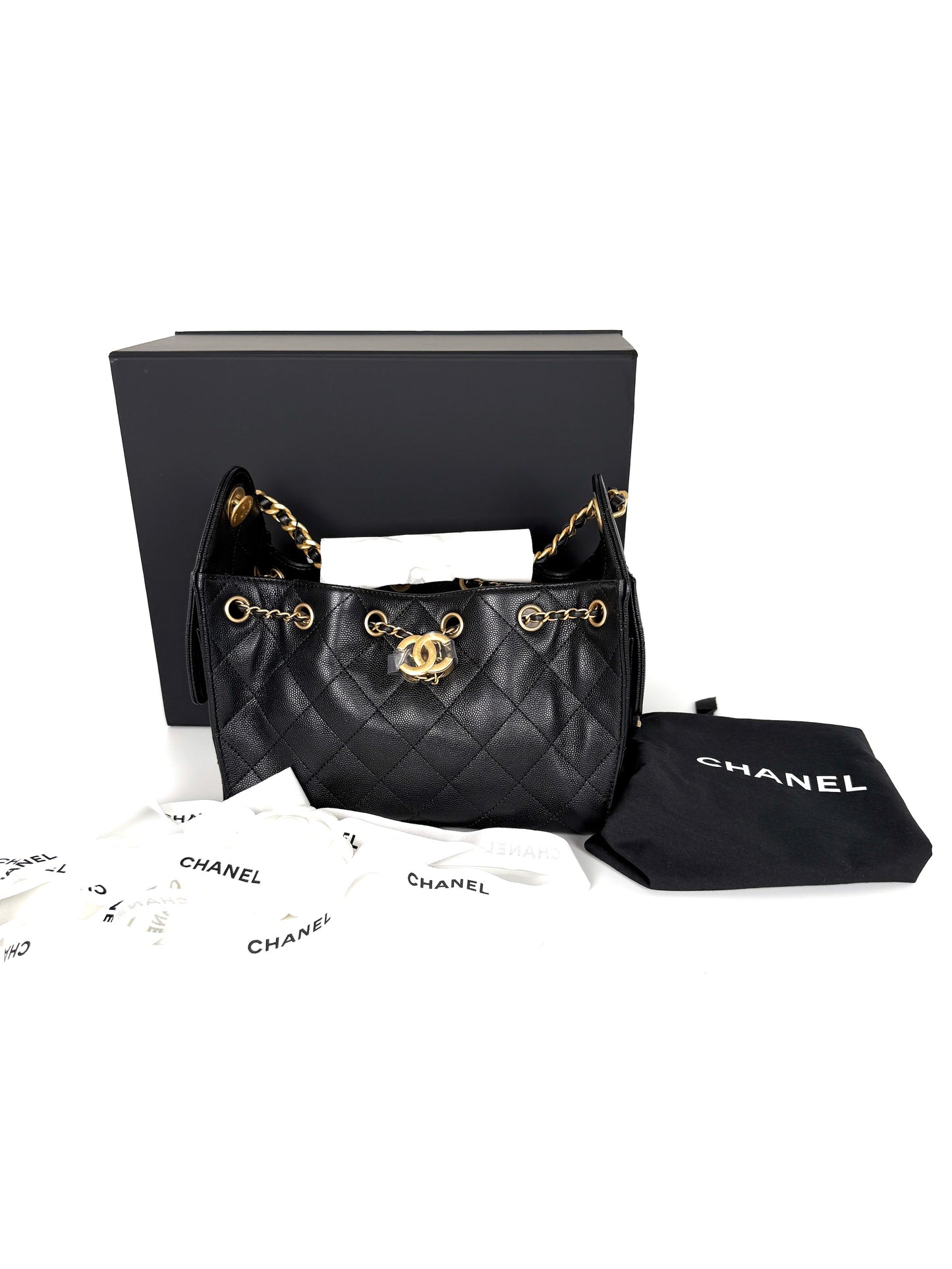 CHANEL 25 Mini Black Quilted Caviar Leather Shoulder Bag New with tag
