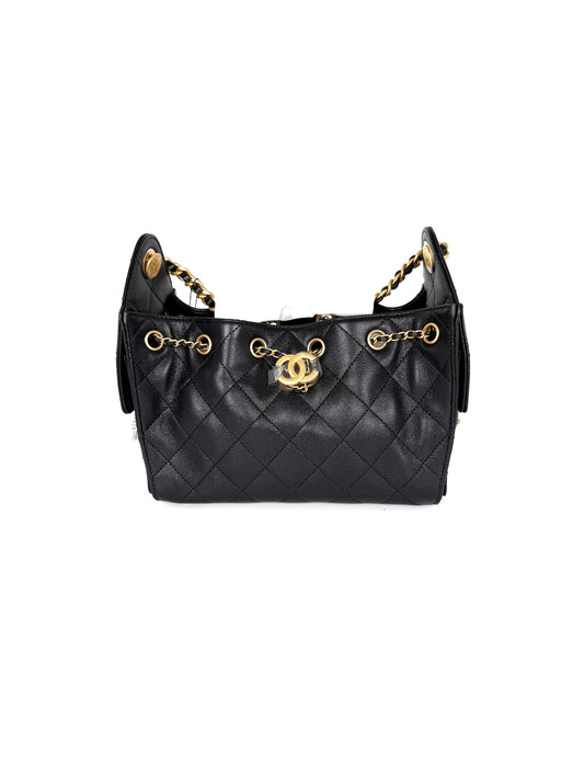CHANEL 25 Mini Black Quilted Caviar Leather Shoulder Bag New with tag