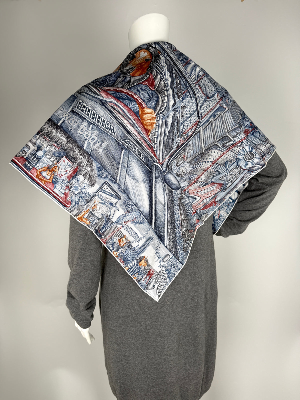 HERMES City of Light Square 90 cm Ardoise Blanc Rouge H Silk Scarf