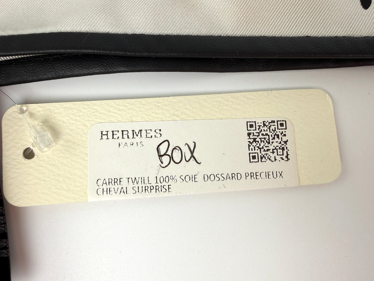 Hermes Cheval Surprise Exceptional Black White Embroidered Dossard Silk Scarf Cover 90 New