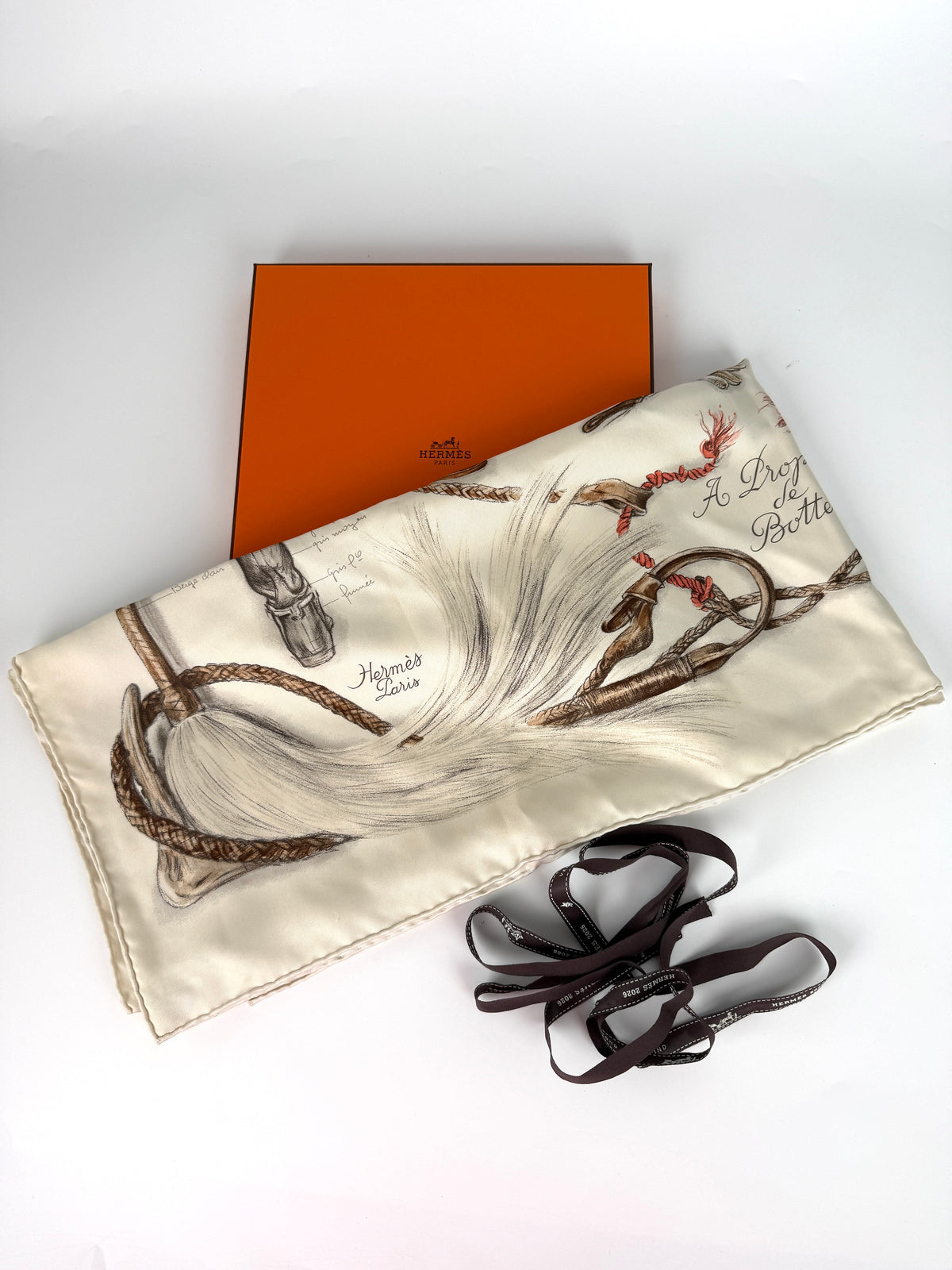HERMES A Propos de Bottes Forever Square 90 cm Parchemin Anthracite Corail Silk Scarf