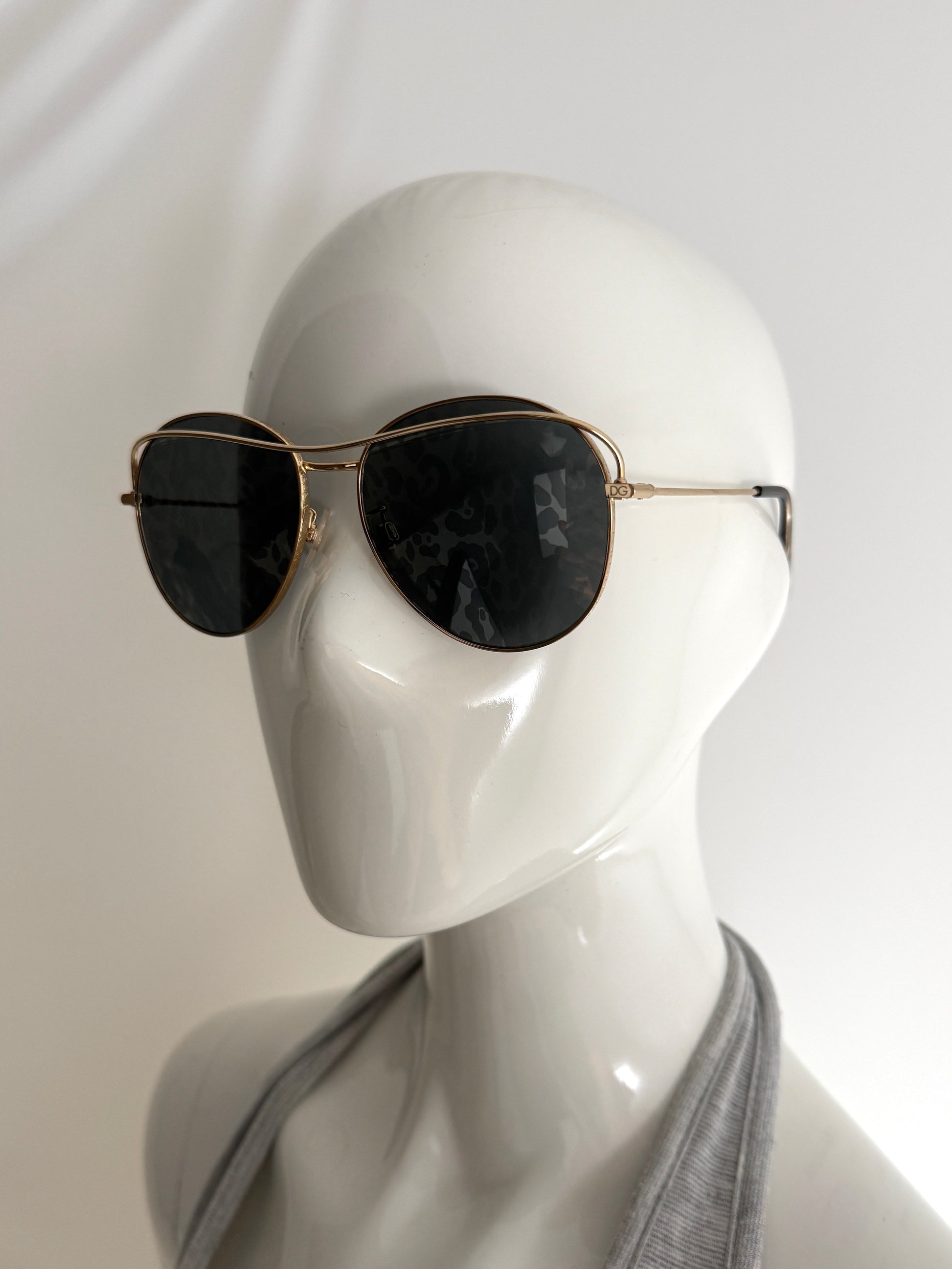 Dolce & Gabbana Metal Leopard Print Lens Gold Frame Aviator Sunglasses