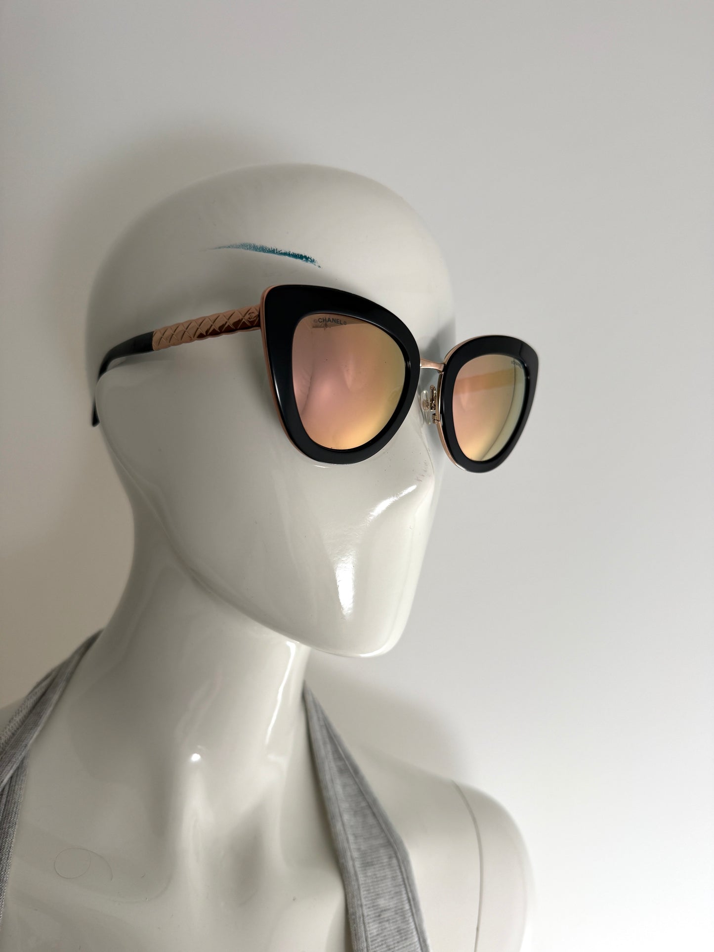 CHANEL 5368 Rose Gold Mirror Metal Acetate Cat Eye Sunglasses