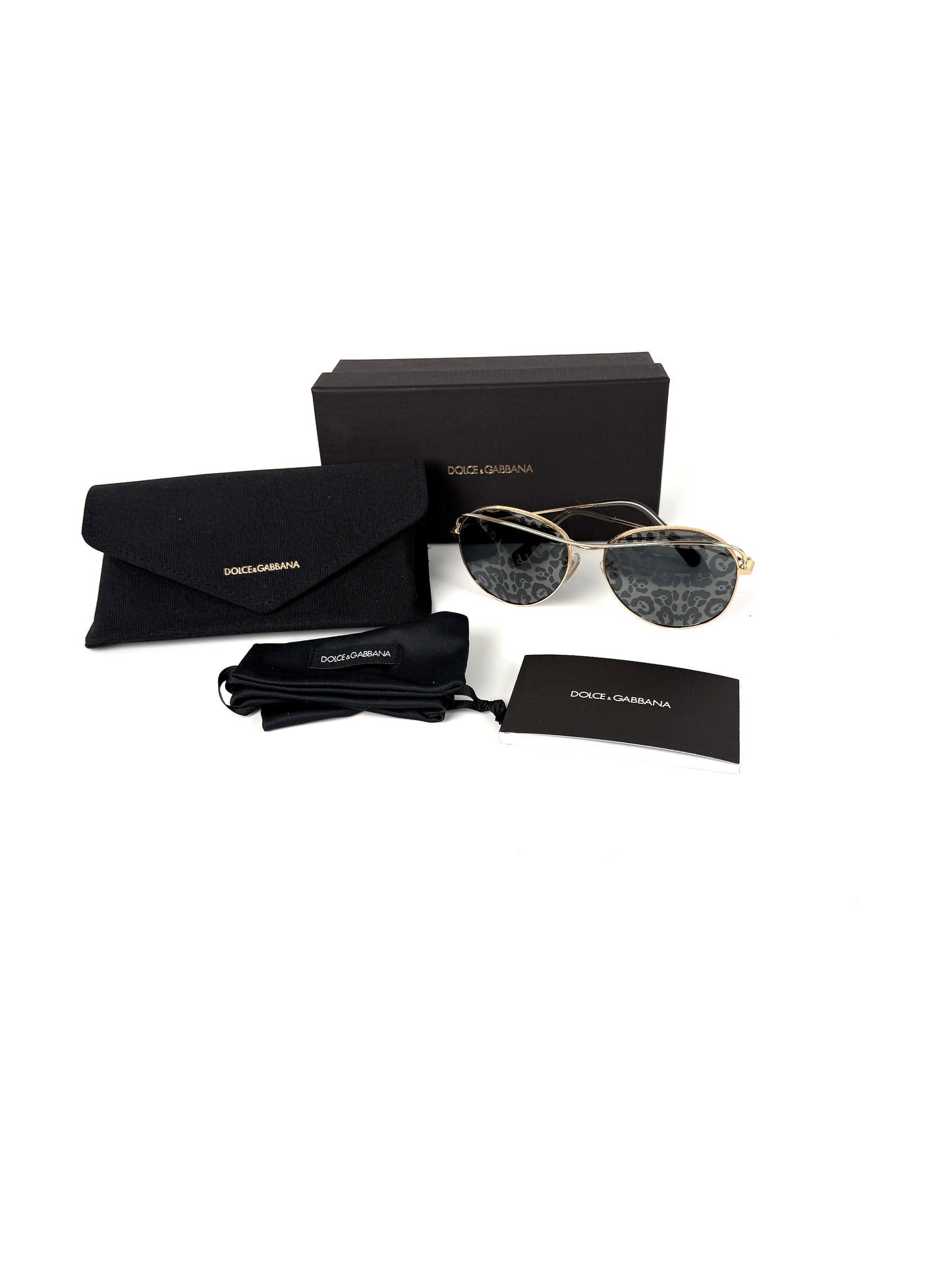 Dolce & Gabbana Metal Leopard Print Lens Gold Frame Aviator Sunglasses