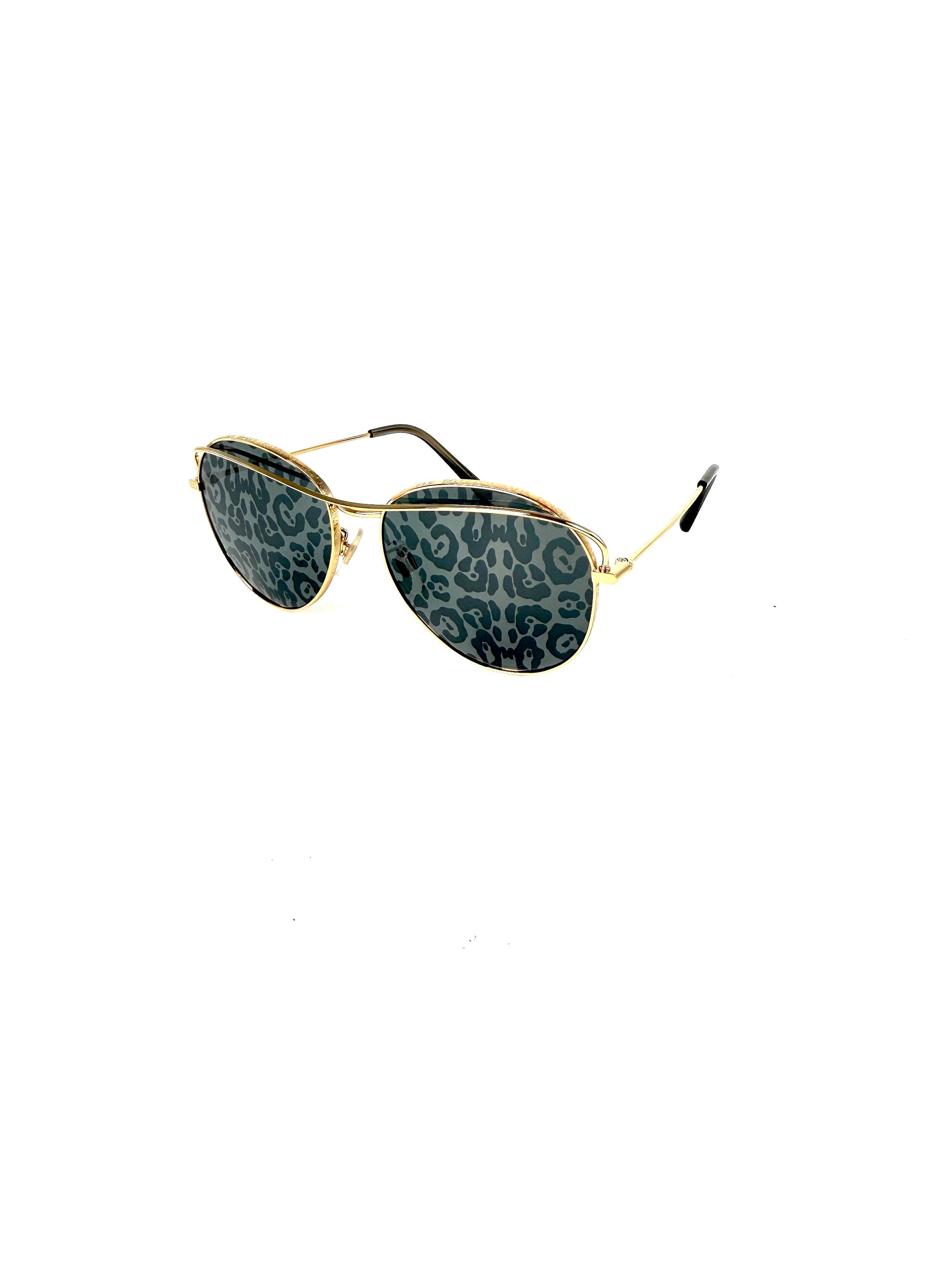 Dolce & Gabbana Metal Leopard Print Lens Gold Frame Aviator Sunglasses