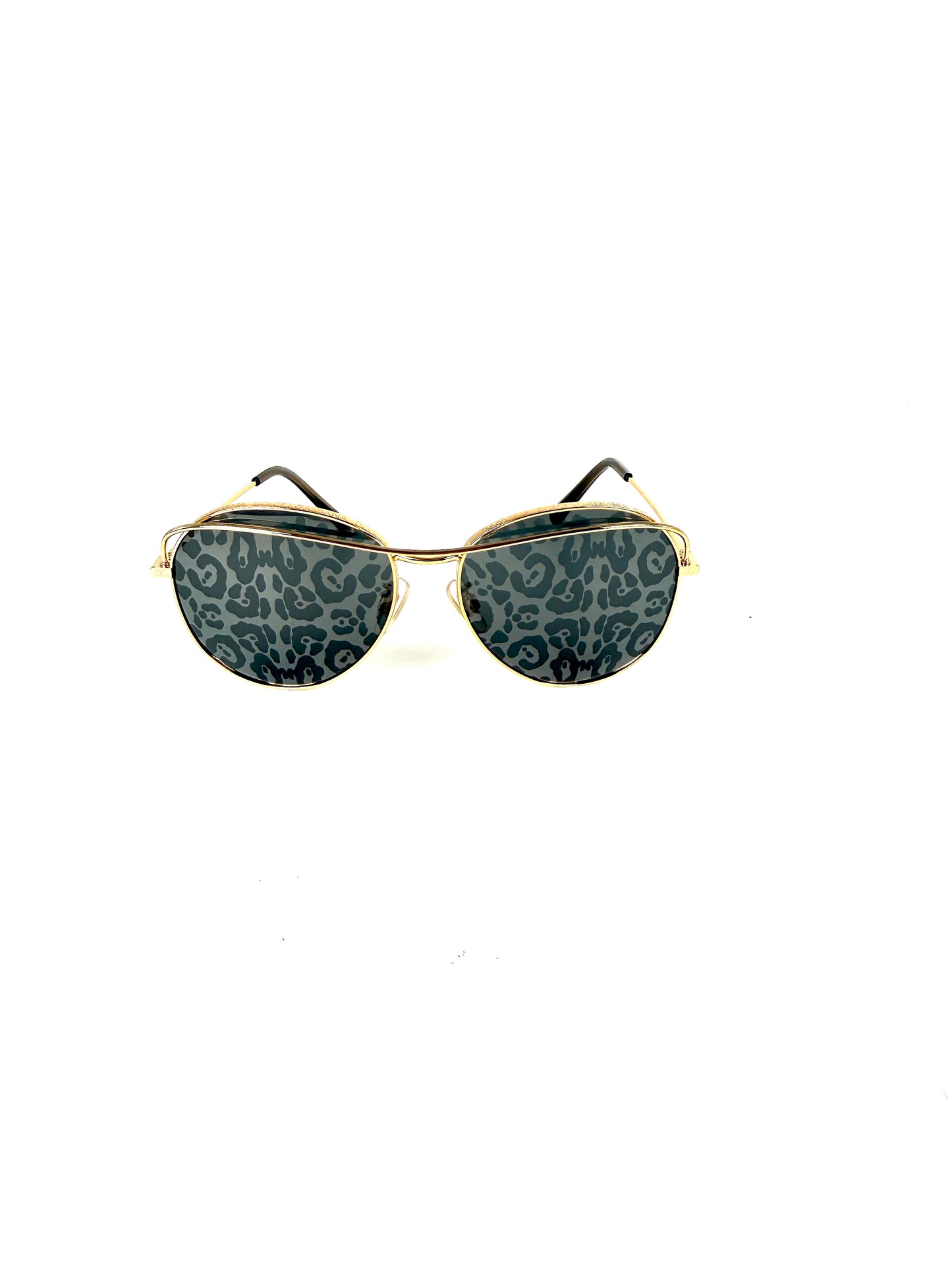 Dolce & Gabbana Metal Leopard Print Lens Gold Frame Aviator Sunglasses