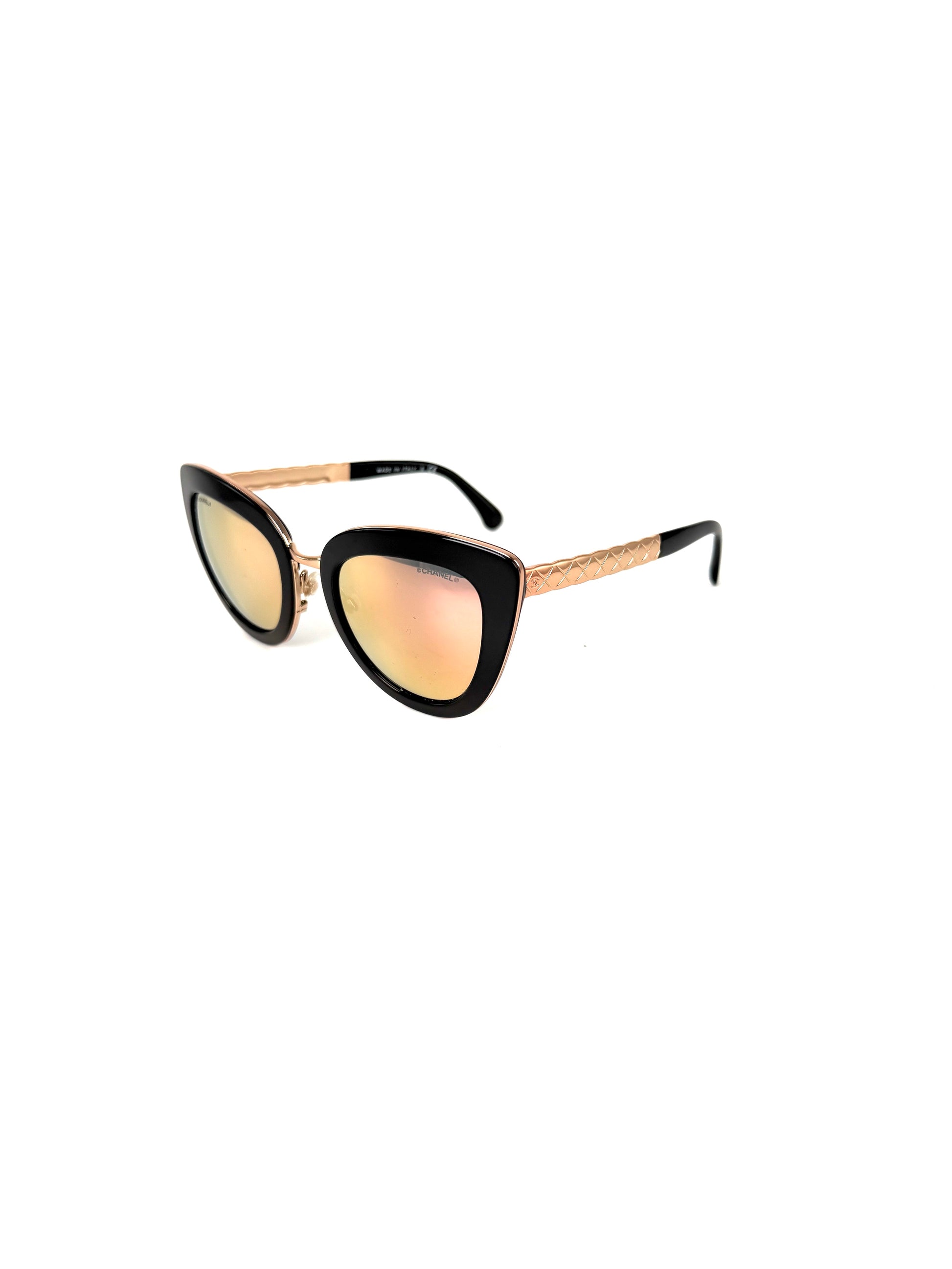 CHANEL 5368 Rose Gold Mirror Metal Acetate Cat Eye Sunglasses