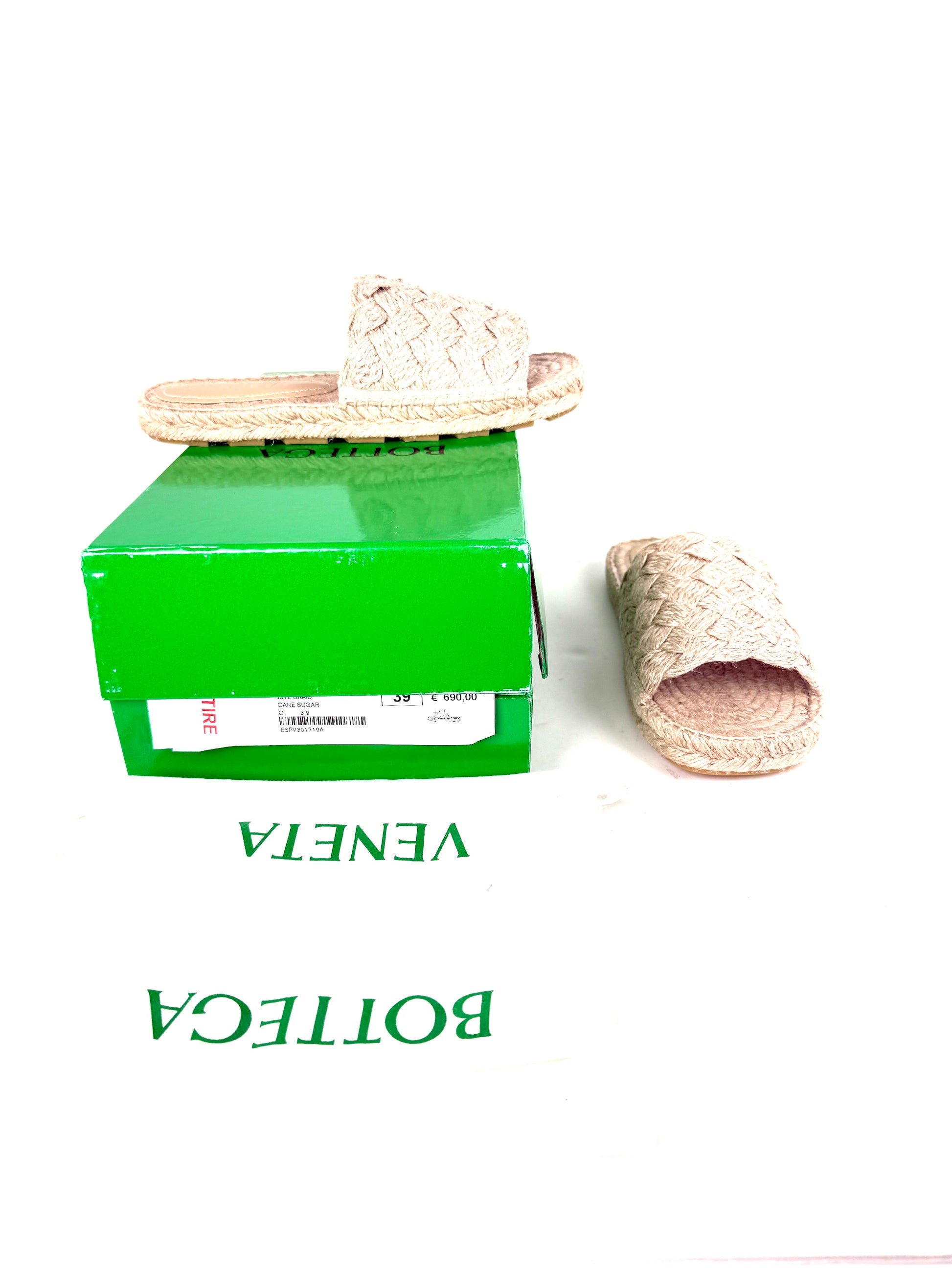 Bottega Veneta Jute Espadrille Natural Woven Slide Mules Sandals 39, 8.5 NIB