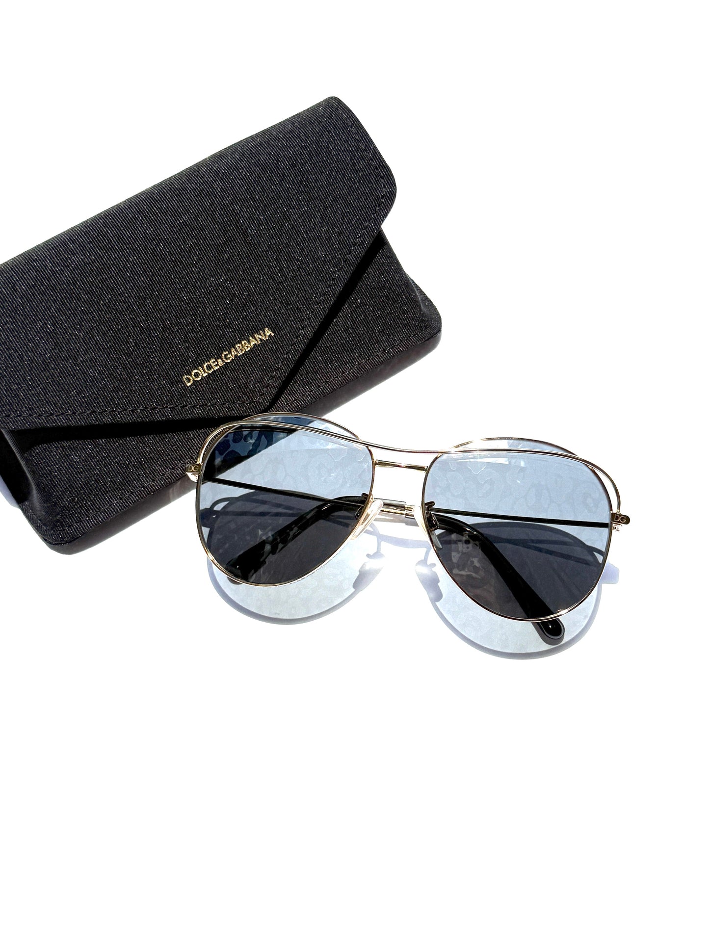 Dolce & Gabbana Metal Leopard Print Lens Gold Frame Aviator Sunglasses
