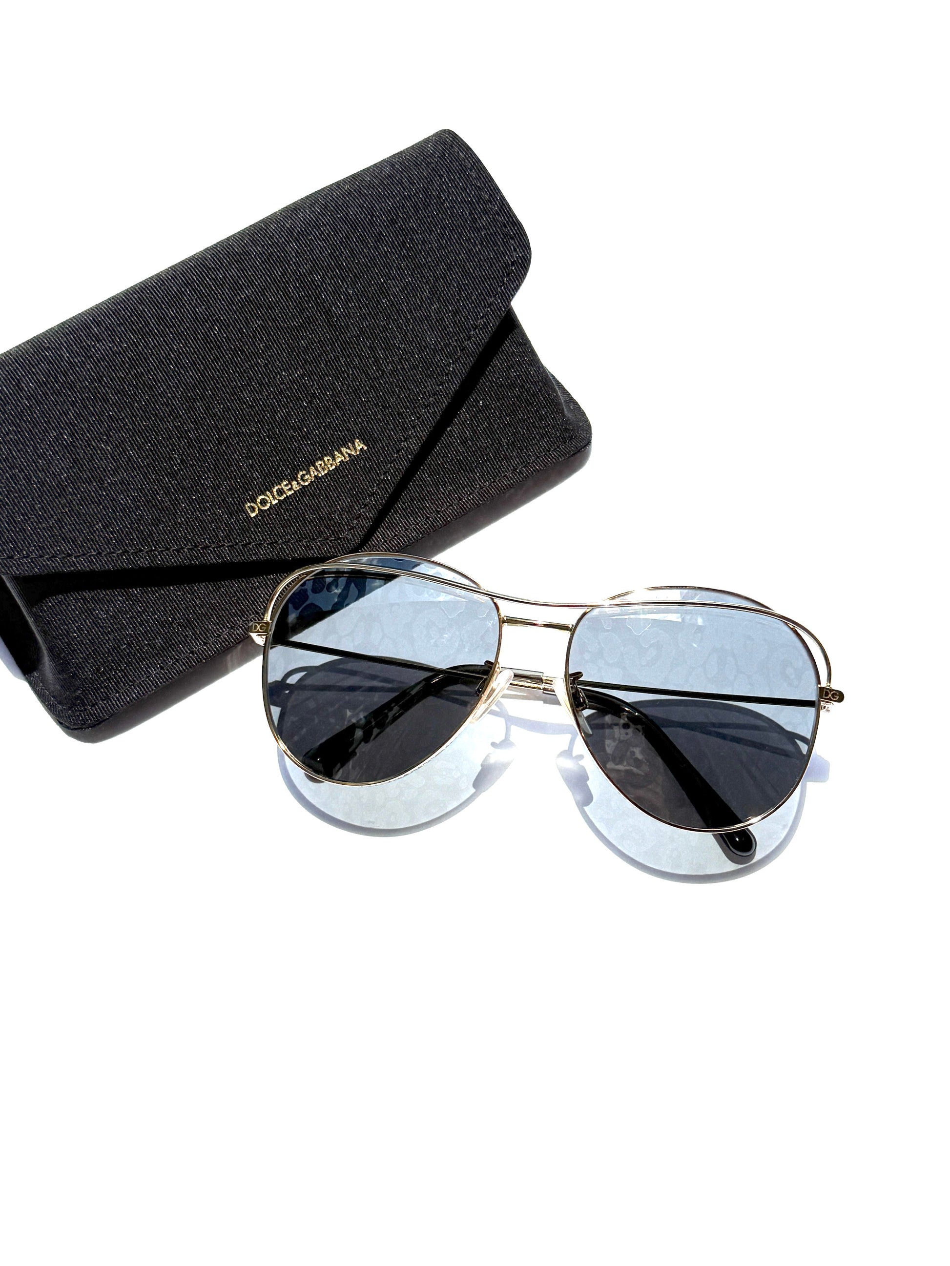 Dolce & Gabbana Metal Leopard Print Lens Gold Frame Aviator Sunglasses