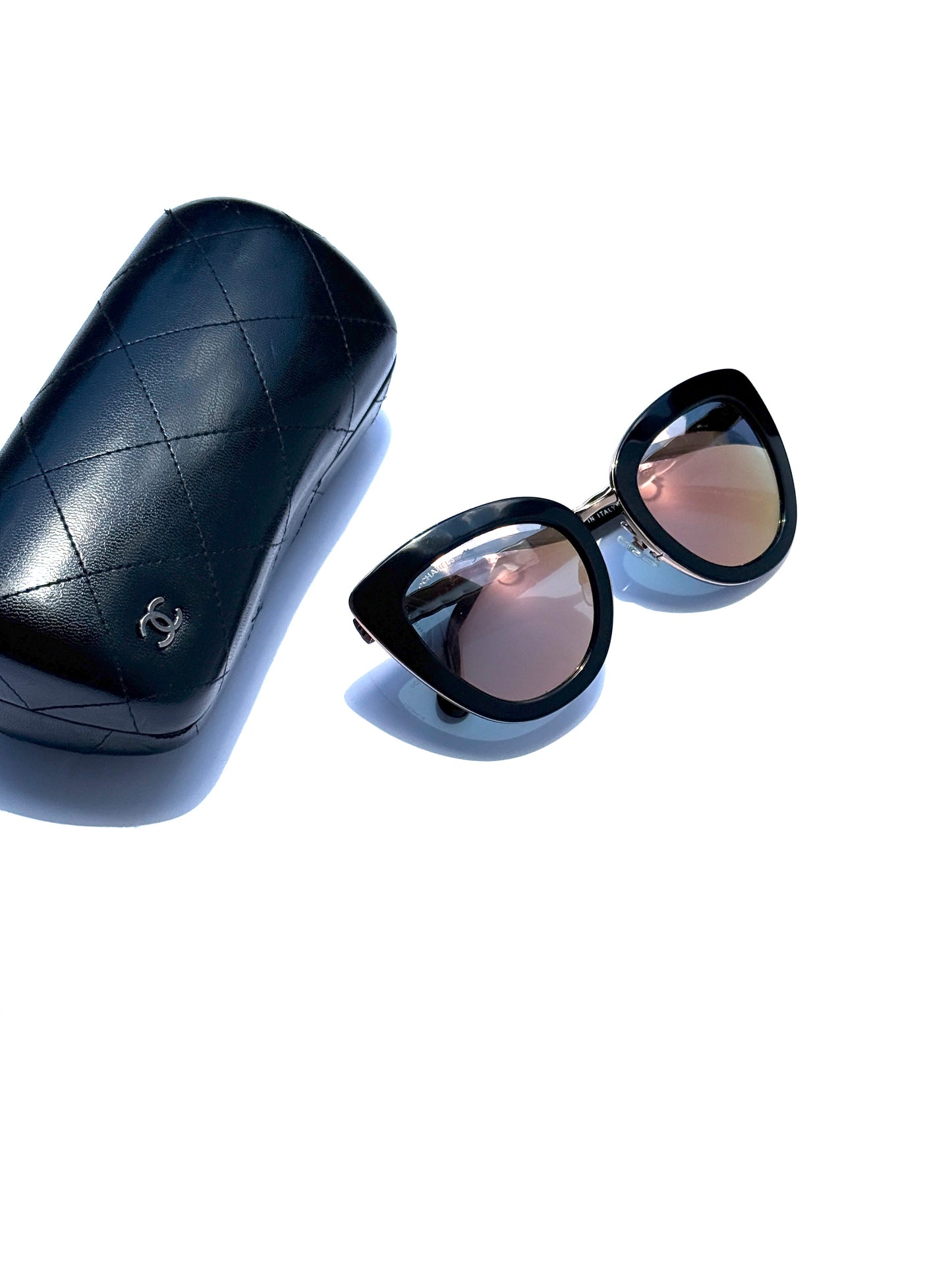CHANEL 5368 Rose Gold Mirror Metal Acetate Cat Eye Sunglasses