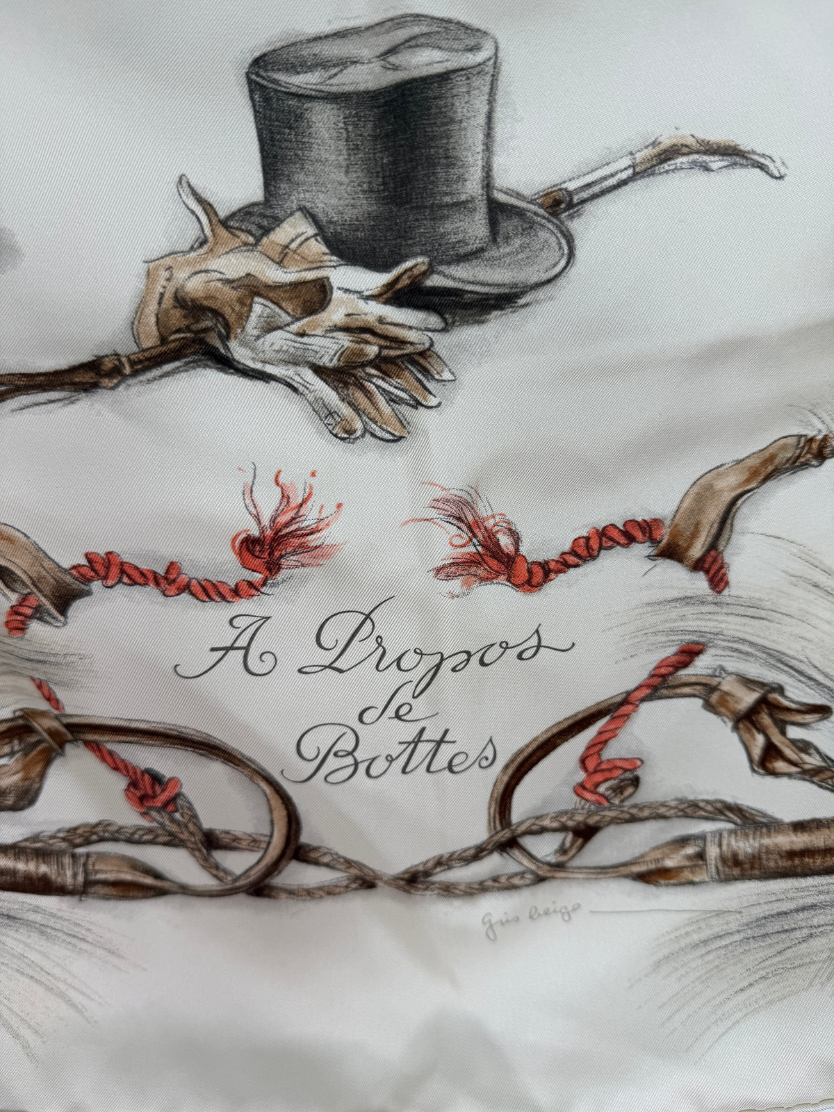 HERMES A Propos de Bottes Forever Square 90 cm Parchemin Anthracite Corail Silk Scarf