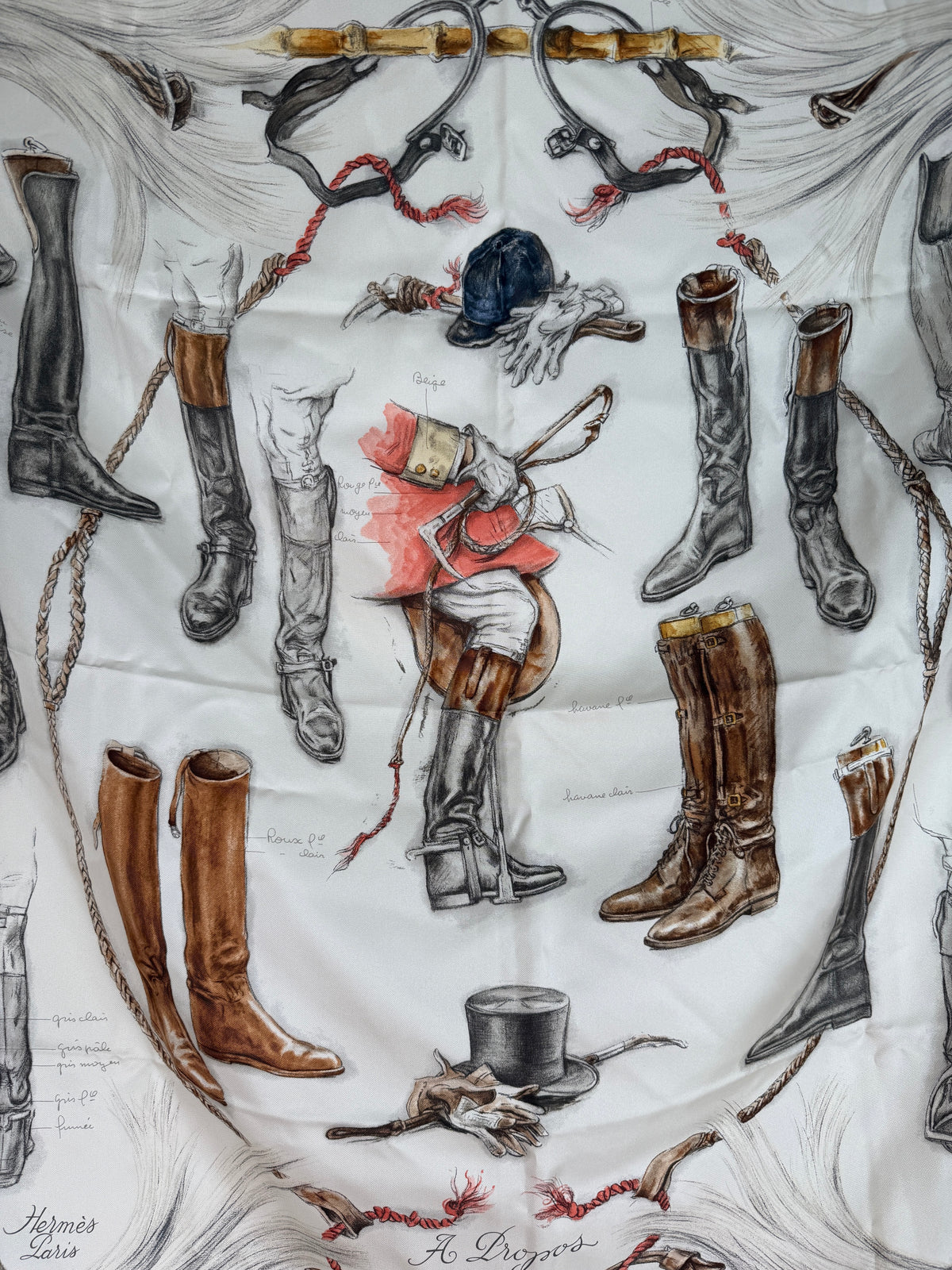 HERMES A Propos de Bottes Forever Square 90 cm Parchemin Anthracite Corail Silk Scarf