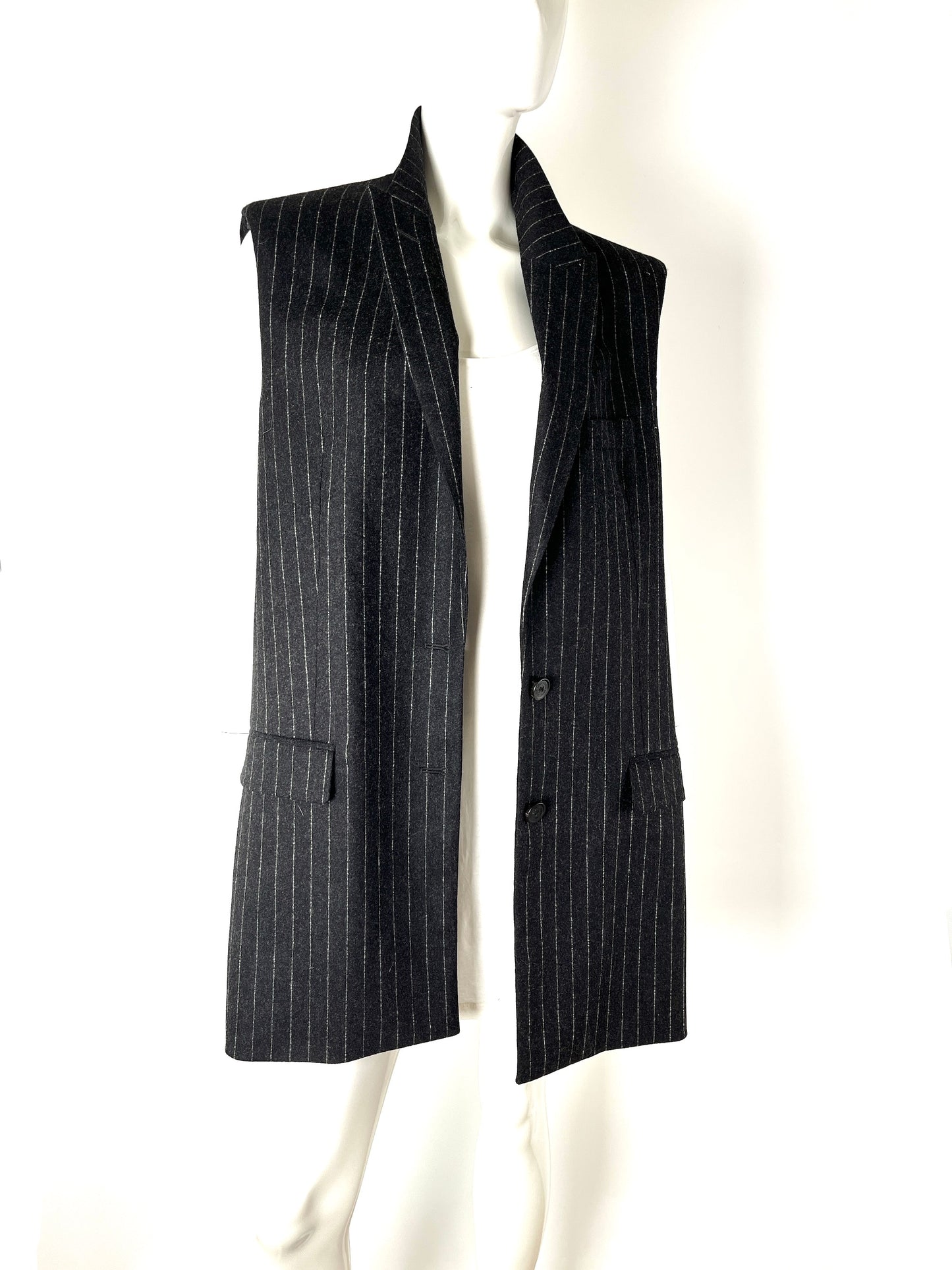 Golden Goose Vest Isolde Jacket Vest Pinstripe Melange Wool Dark Gray 46 10