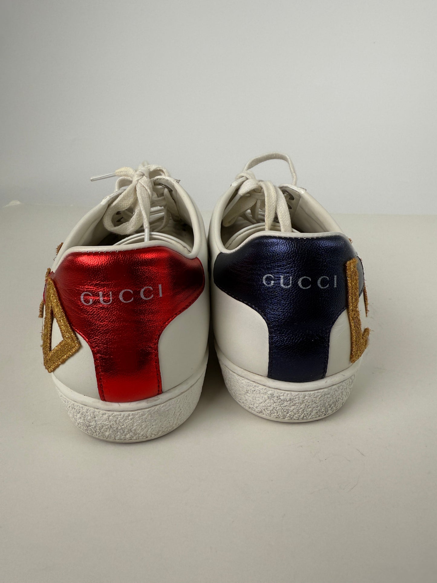 GUCCI Loved Web Leather Printed Embellished White Sneakers 37.5