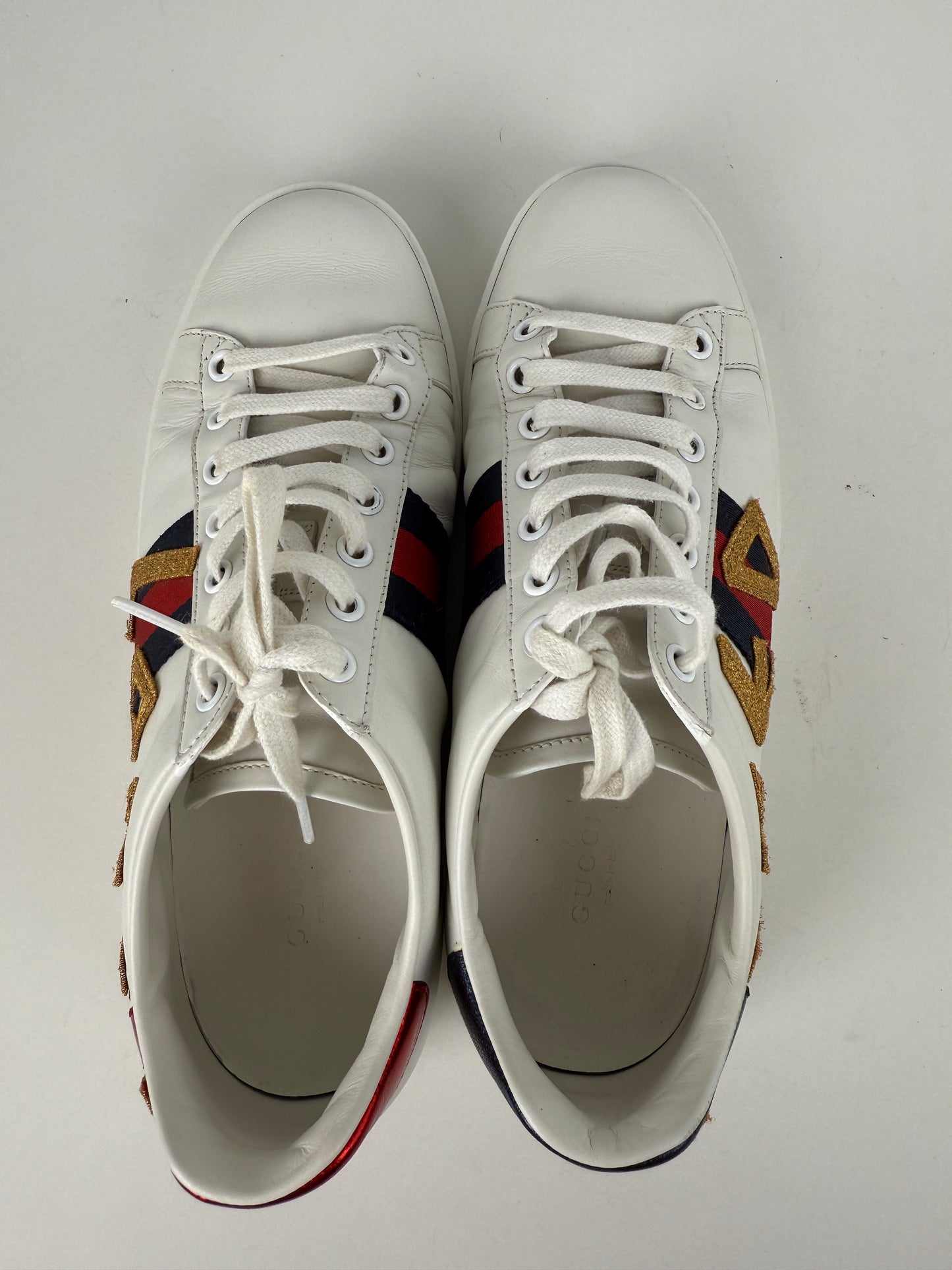 GUCCI Loved Web Leather Printed Embellished White Sneakers 37.5
