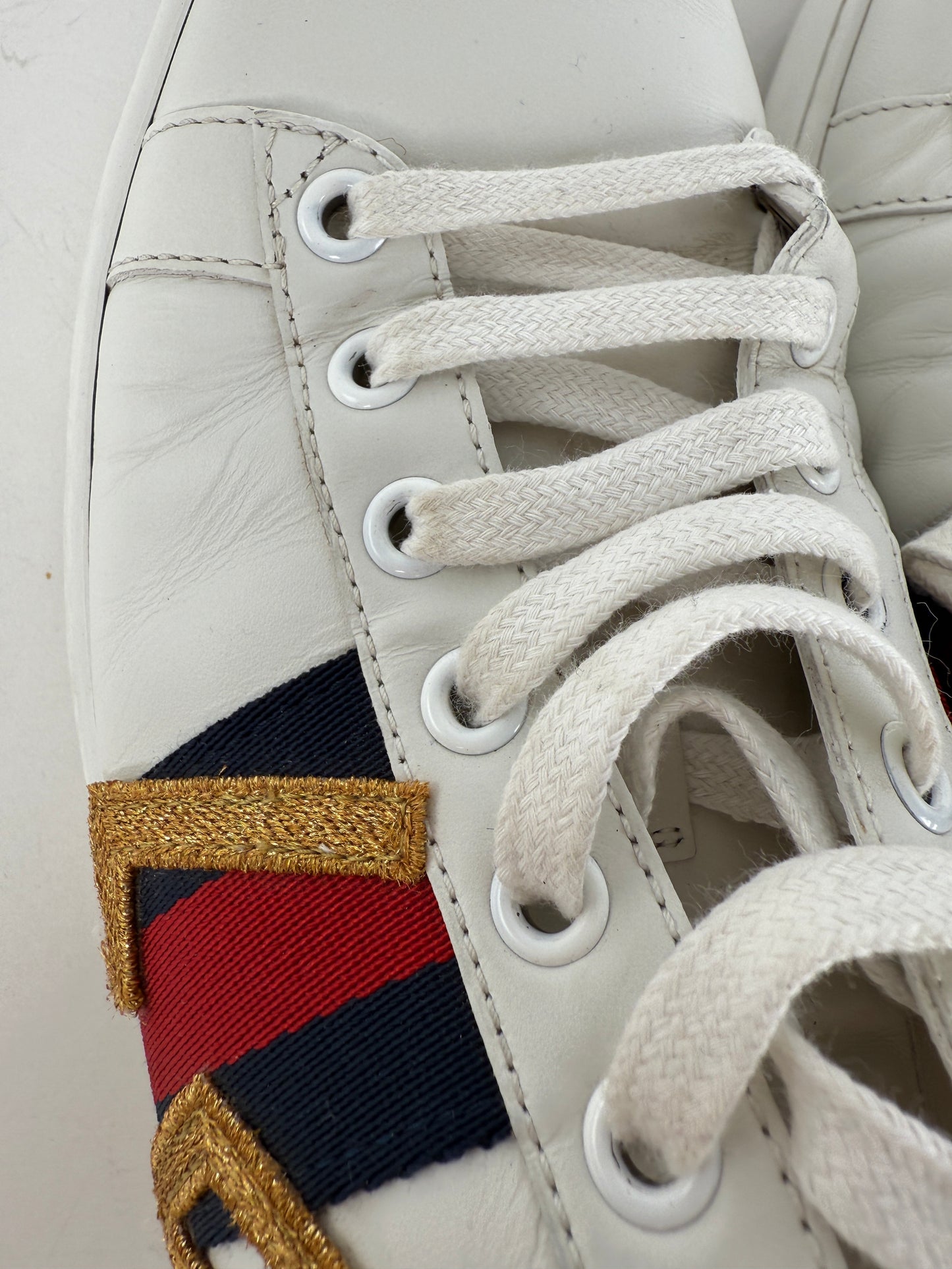 GUCCI Loved Web Leather Printed Embellished White Sneakers 37.5