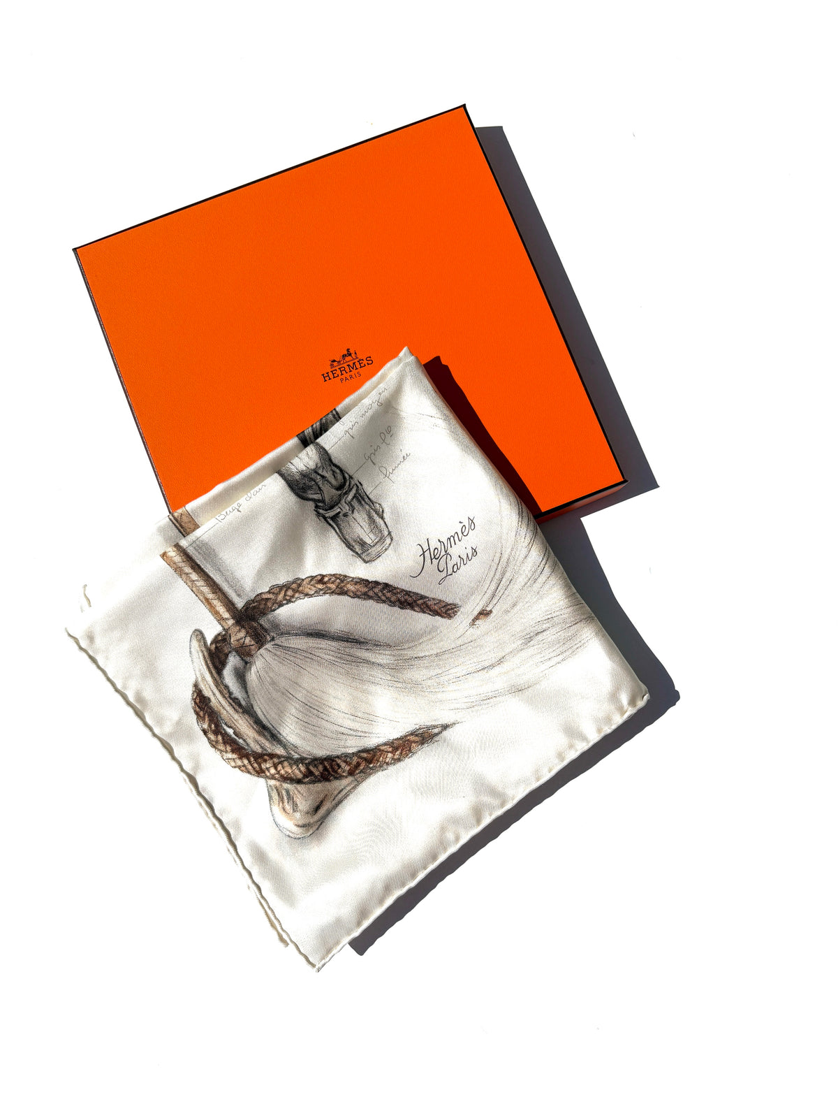 HERMES A Propos de Bottes Forever Square 90 cm Parchemin Anthracite Corail Silk Scarf