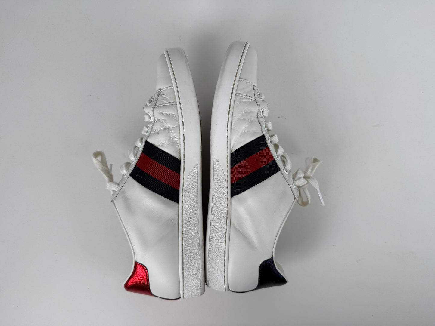 GUCCI Loved Web Leather Printed Embellished White Sneakers 37.5