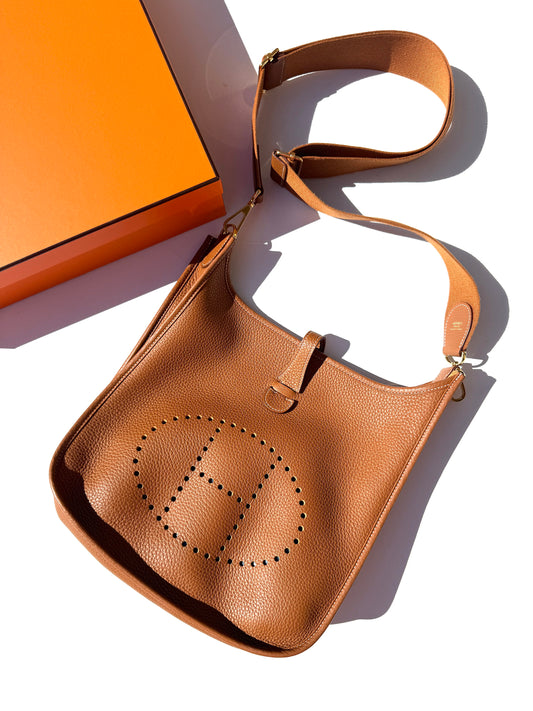 HERMES 29 Taurillon Clemence Evelyne III PM Gold on Gold Hardware 2025 Crossbody Bag
