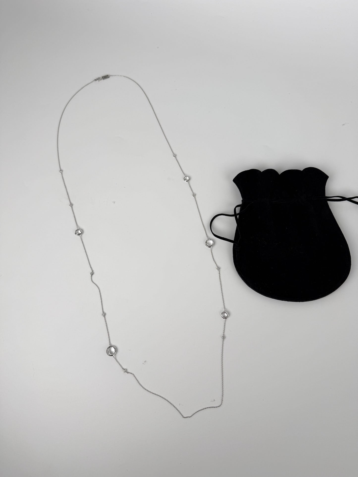 Ippolita Sterling Silver Rain Diamond Clear Quartz Long Station Necklace