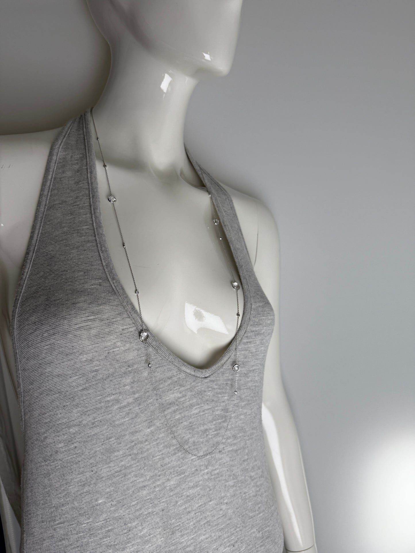 Ippolita Sterling Silver Rain Diamond Clear Quartz Long Station Necklace