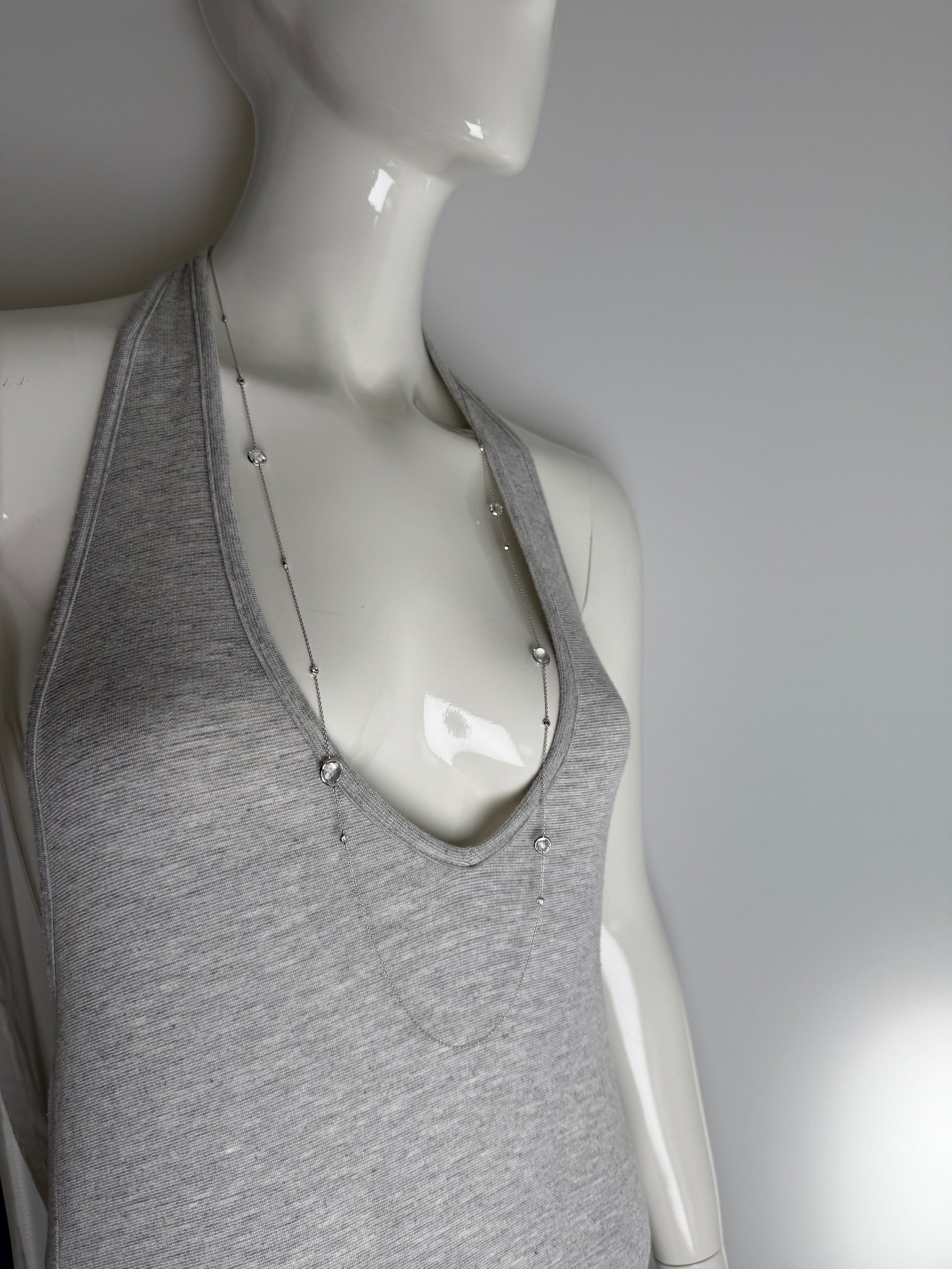 Ippolita Sterling Silver Rain Diamond Clear Quartz Long Station Necklace