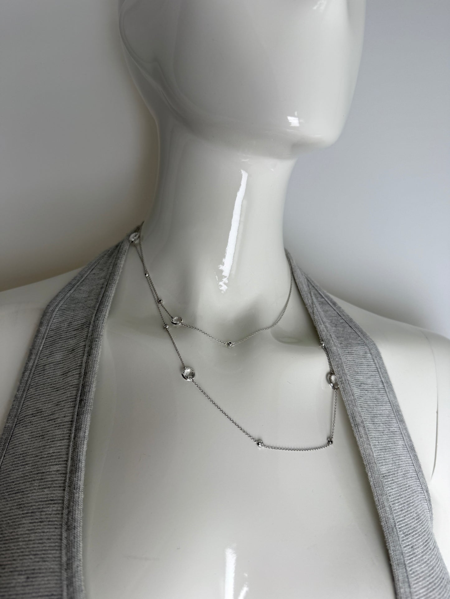 Ippolita Sterling Silver Rain Diamond Clear Quartz Long Station Necklace