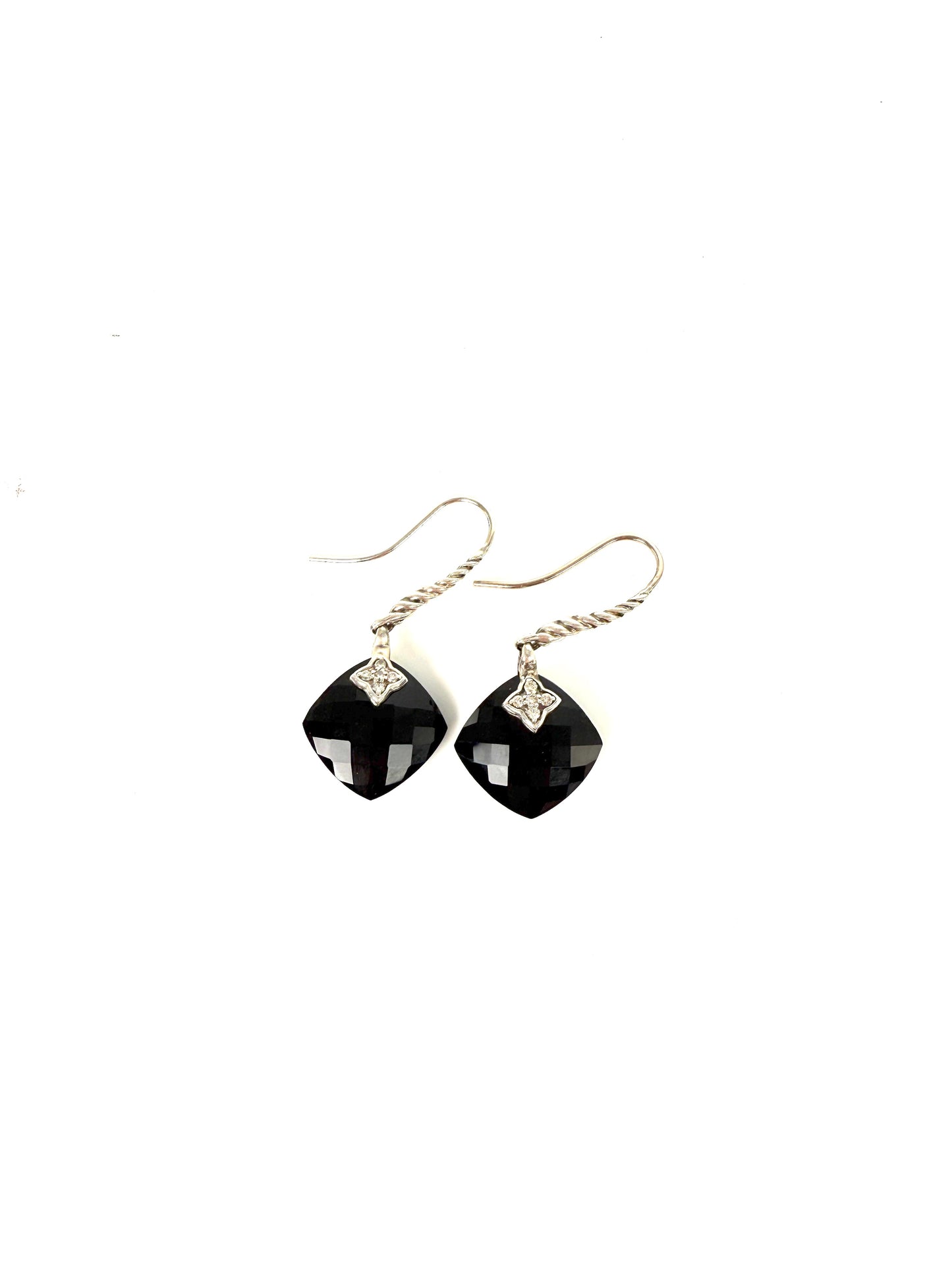 David Yurman Capri Onyx and Diamond Sterling Silver Drop Earrings