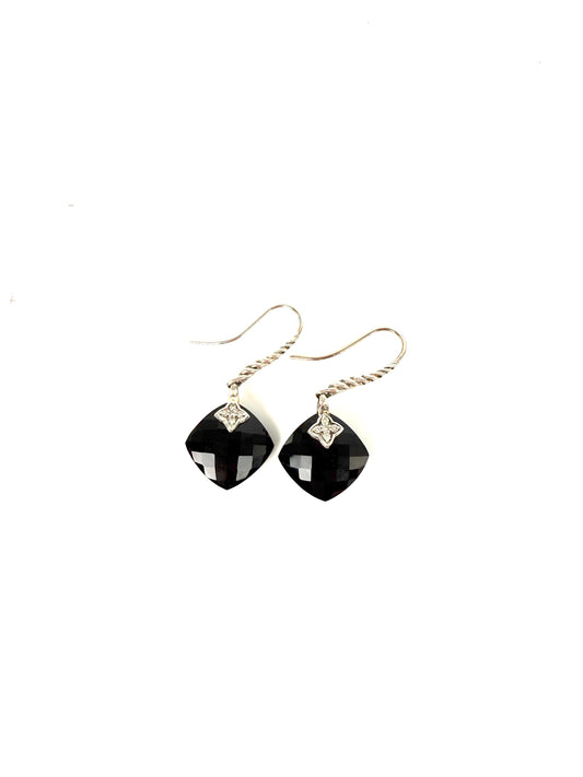 David Yurman Capri Onyx and Diamond Sterling Silver Drop Earrings