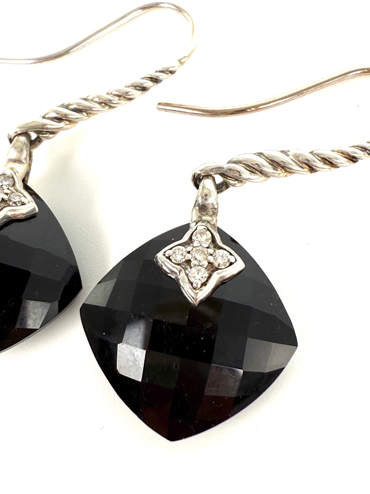 David Yurman Capri Onyx and Diamond Sterling Silver Drop Earrings