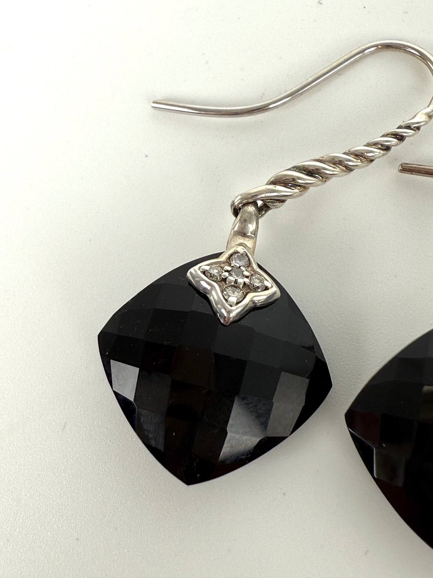 David Yurman Capri Onyx and Diamond Sterling Silver Drop Earrings