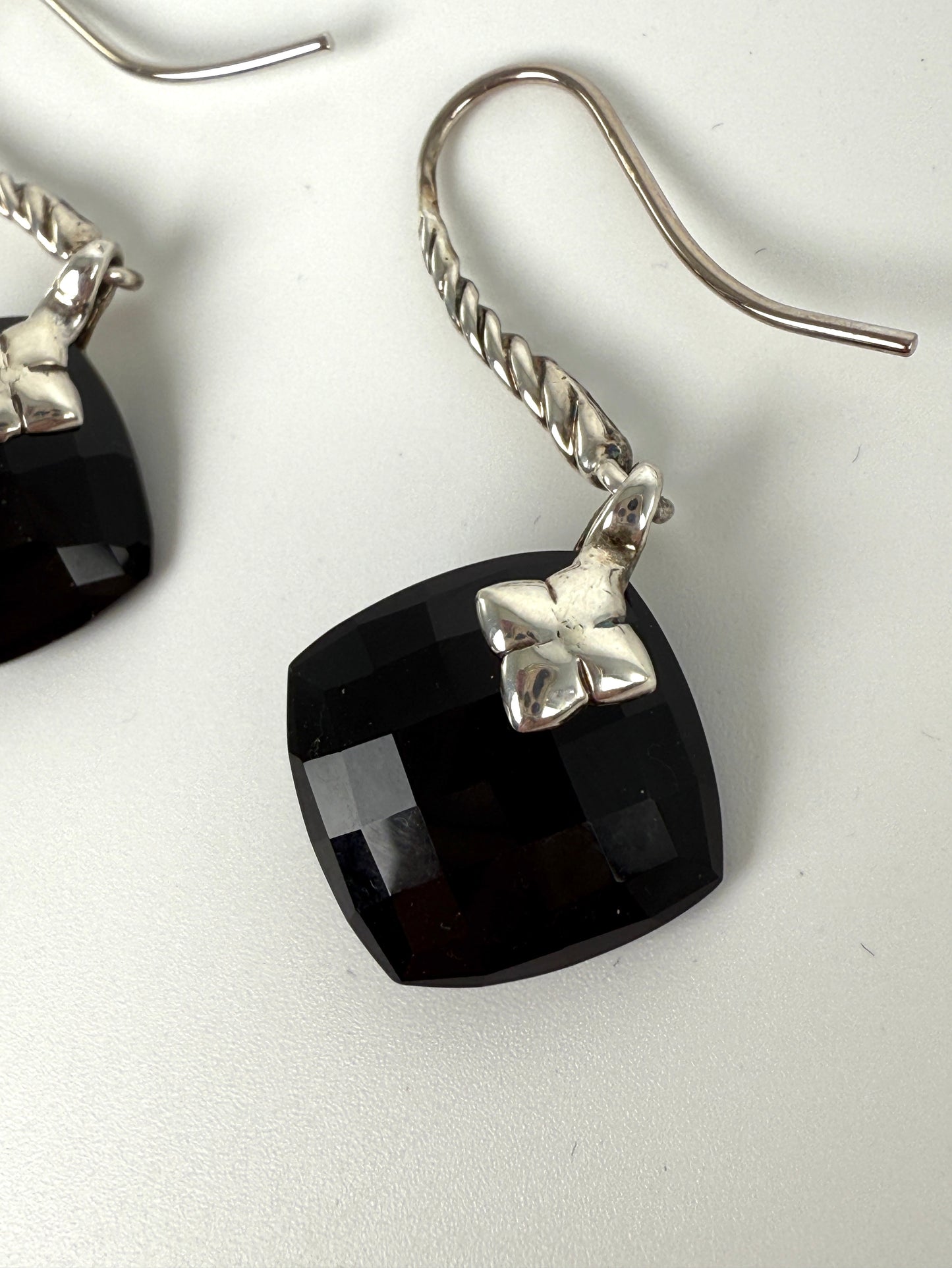 David Yurman Capri Onyx and Diamond Sterling Silver Drop Earrings