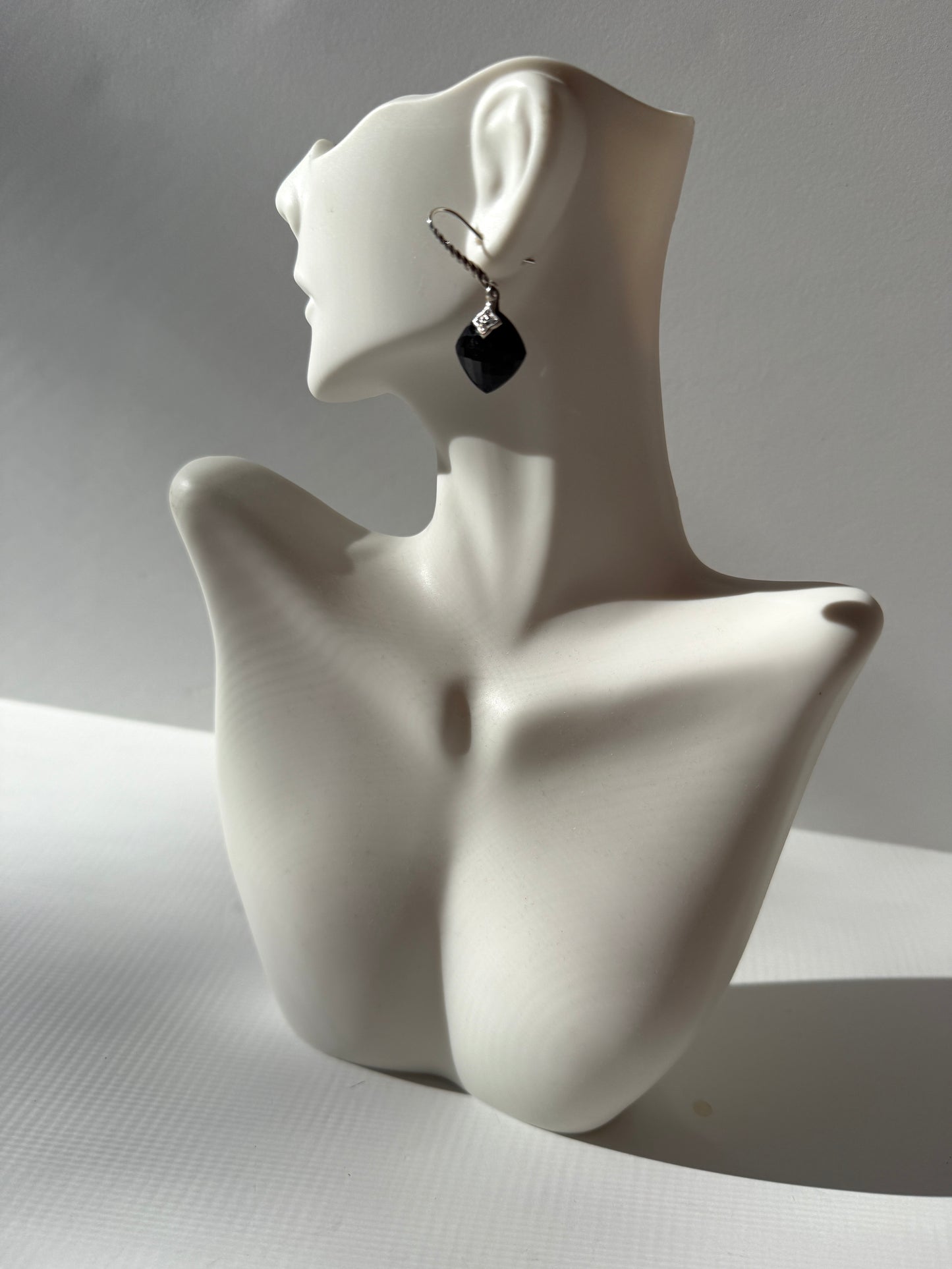 David Yurman Capri Onyx and Diamond Sterling Silver Drop Earrings