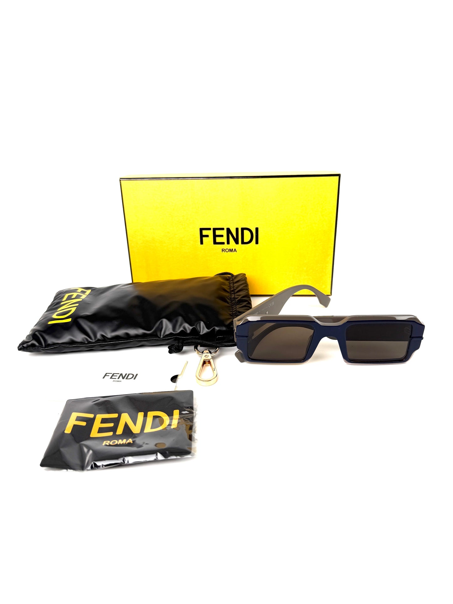  FENDI FE40073U Gray Blue Acetate Rectangular Sunglasses