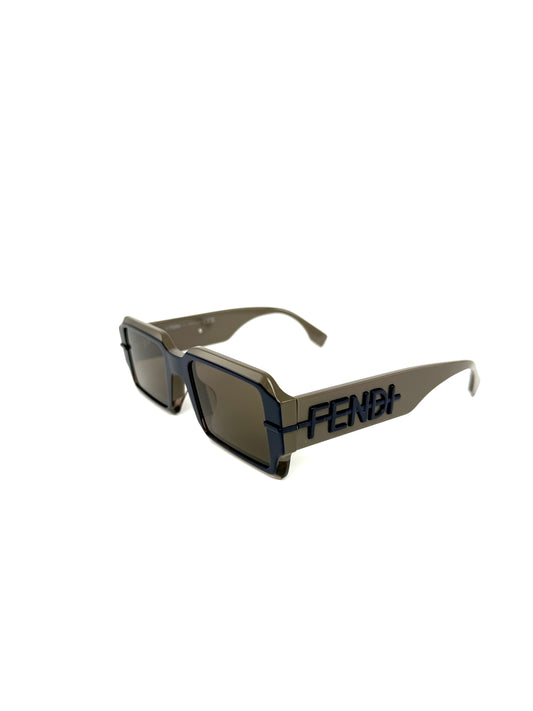  FENDI FE40073U Gray Blue Acetate Rectangular Sunglasses