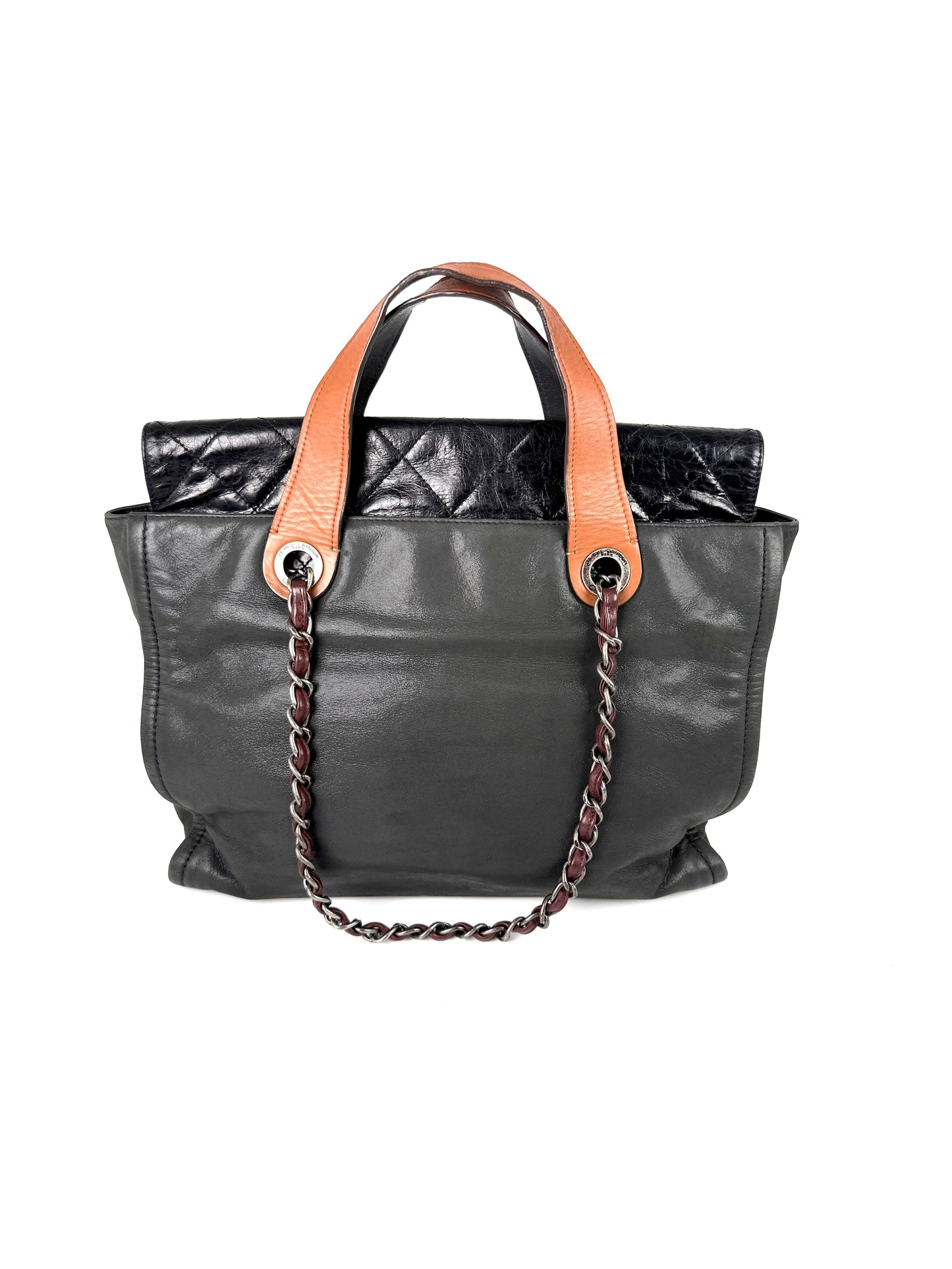 CHANEL Portobello In the Mix Soft CC Turn lock Black Brown Iridescent Leather Shoulder Tote Bag