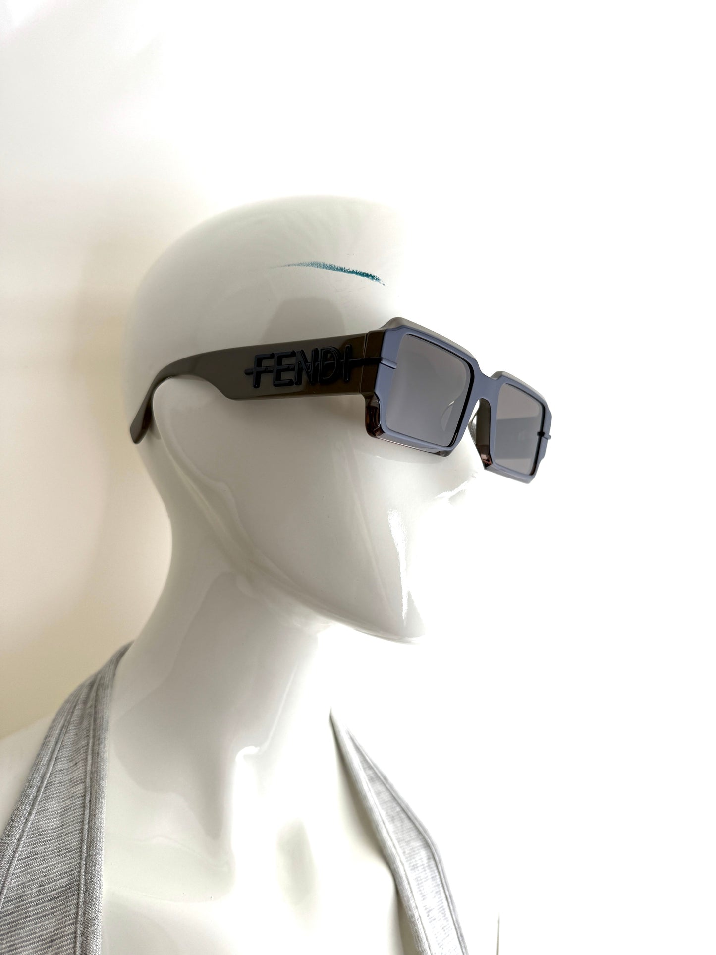  FENDI FE40073U Gray Blue Acetate Rectangular Sunglasses