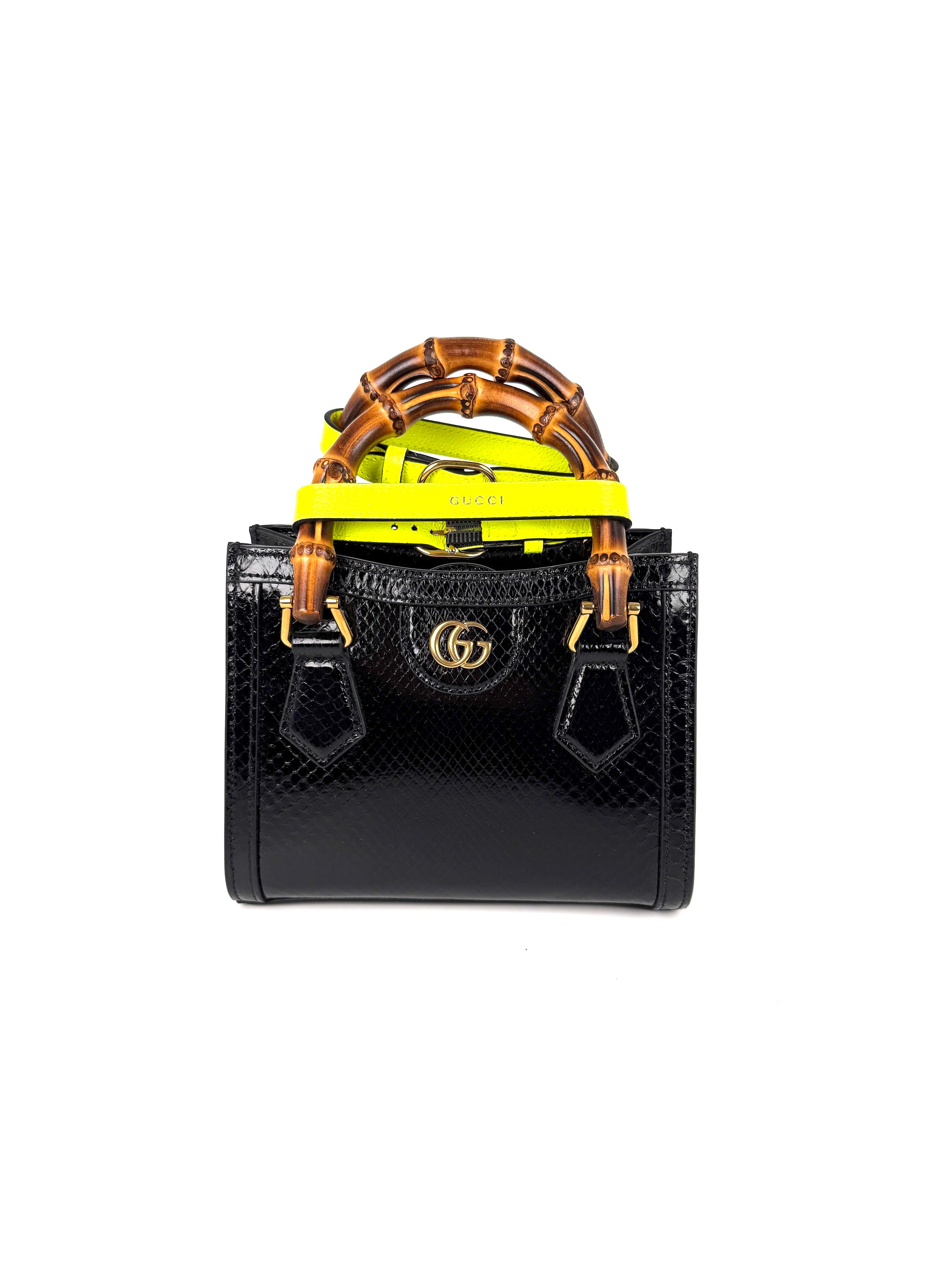 GUCCI Python Snakeskin Small Diana Bamboo Handle Crossbody Tote