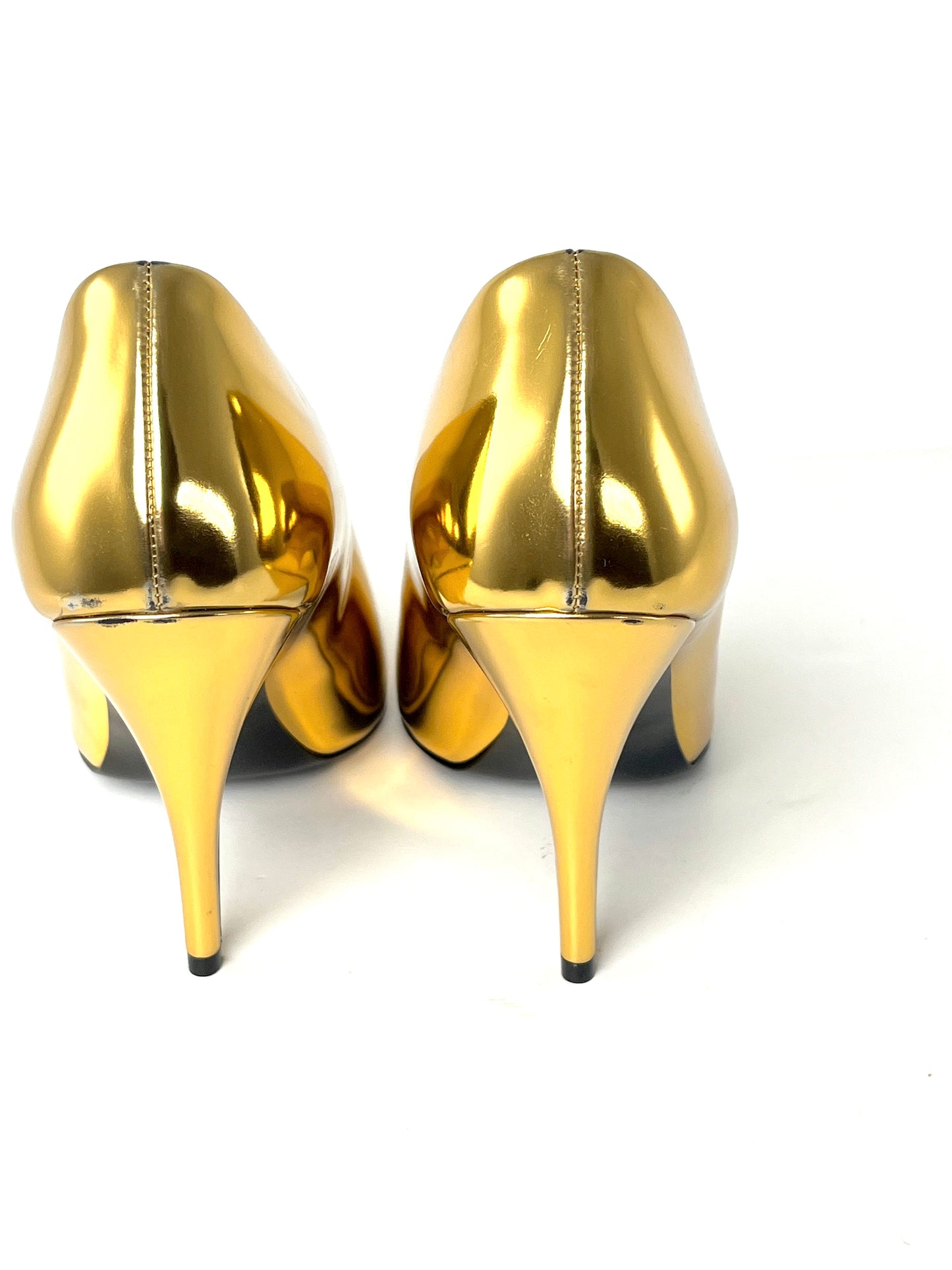 Stella McCartney Pointed Tow V Neck Metallic Gold Pumps Heels 38 7.5