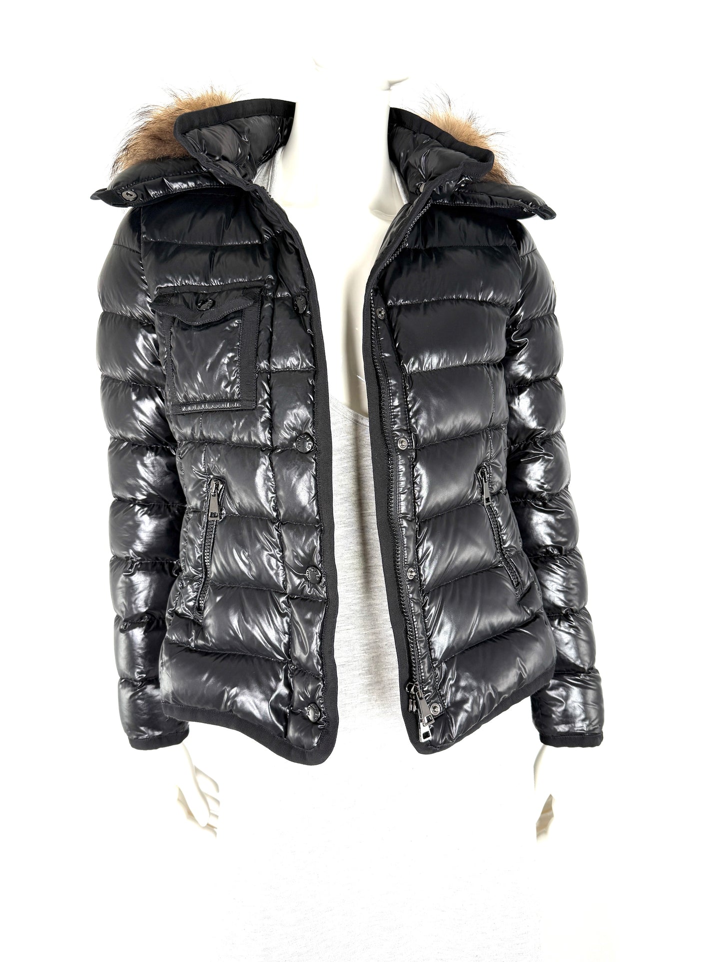 Moncler Armoire Giubbotto Black Hooded Fur Trimmed Puffer Down Coat Jacket 1 S
