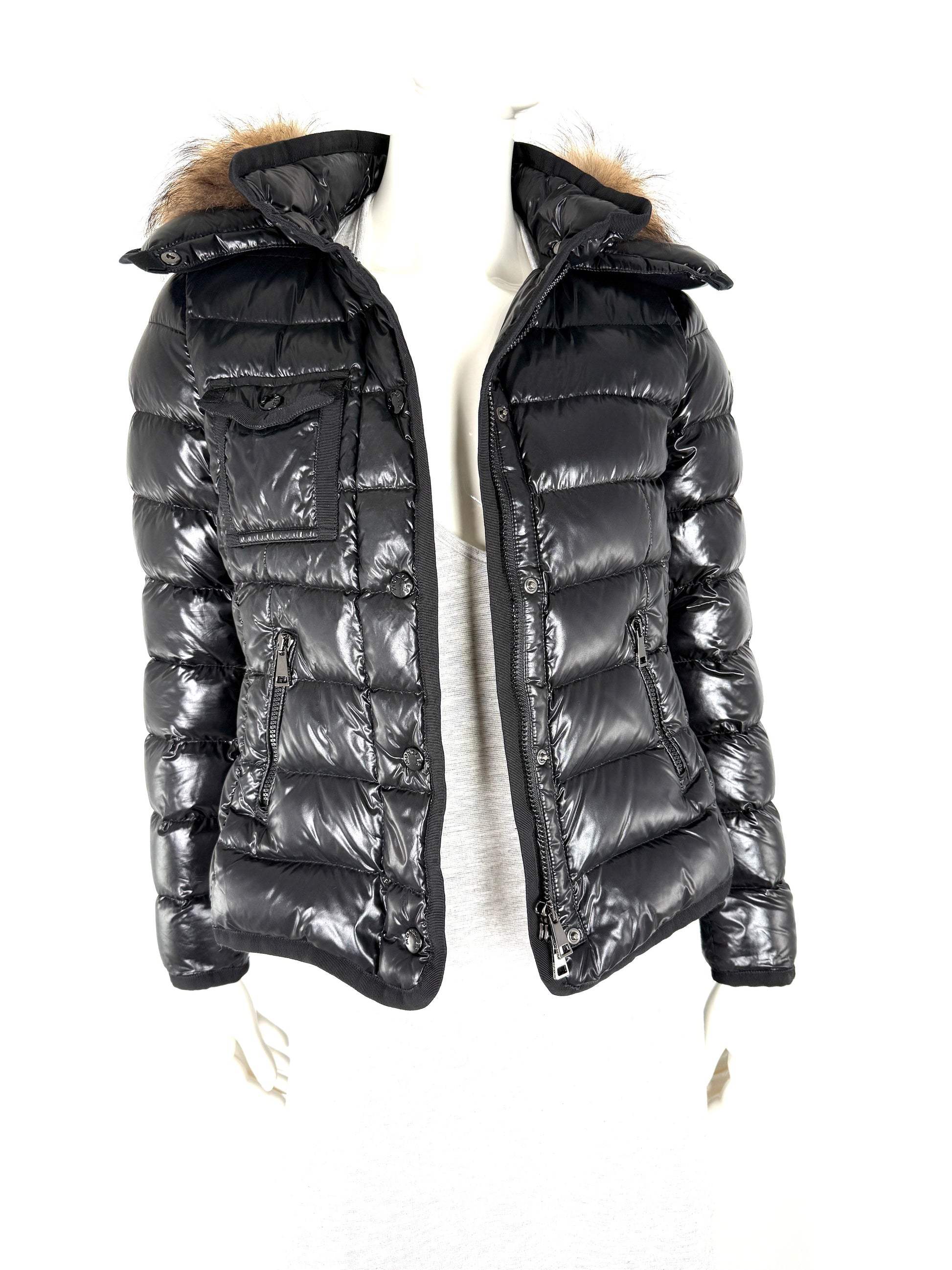 Moncler Armoire Giubbotto Black Hooded Fur Trimmed Puffer Down Coat Jacket 1 S