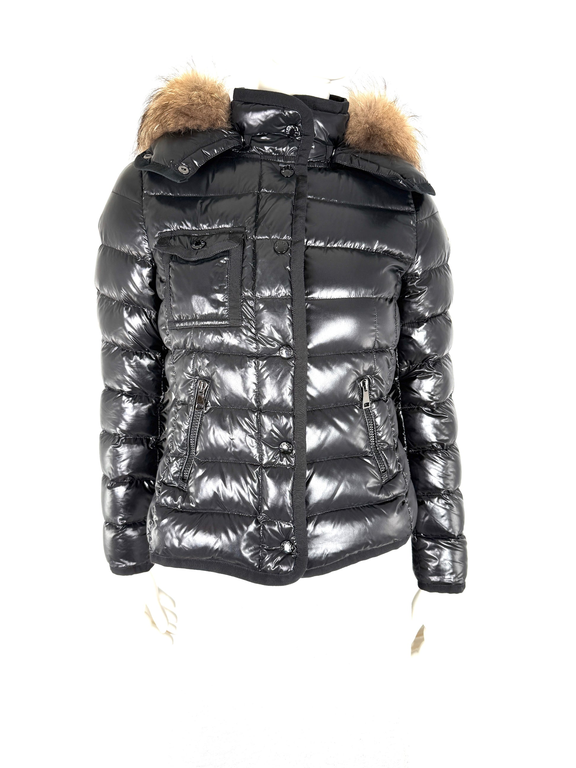 Moncler Armoire Giubbotto Black Hooded Fur Trimmed Puffer Down Coat Jacket 1 S