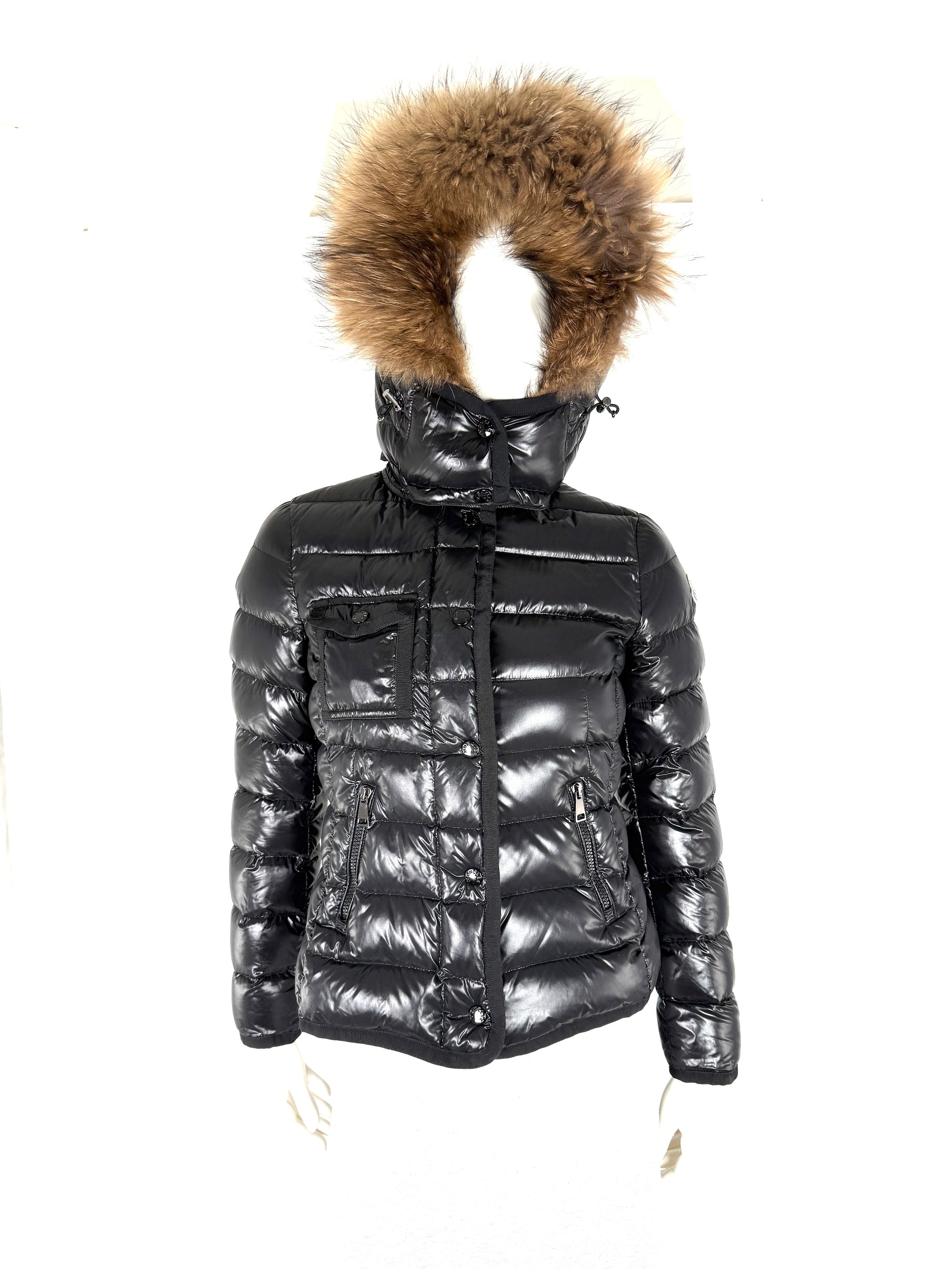 Moncler Armoire Giubbotto Black Hooded Fur Trimmed Puffer Down Coat Jacket 1 S