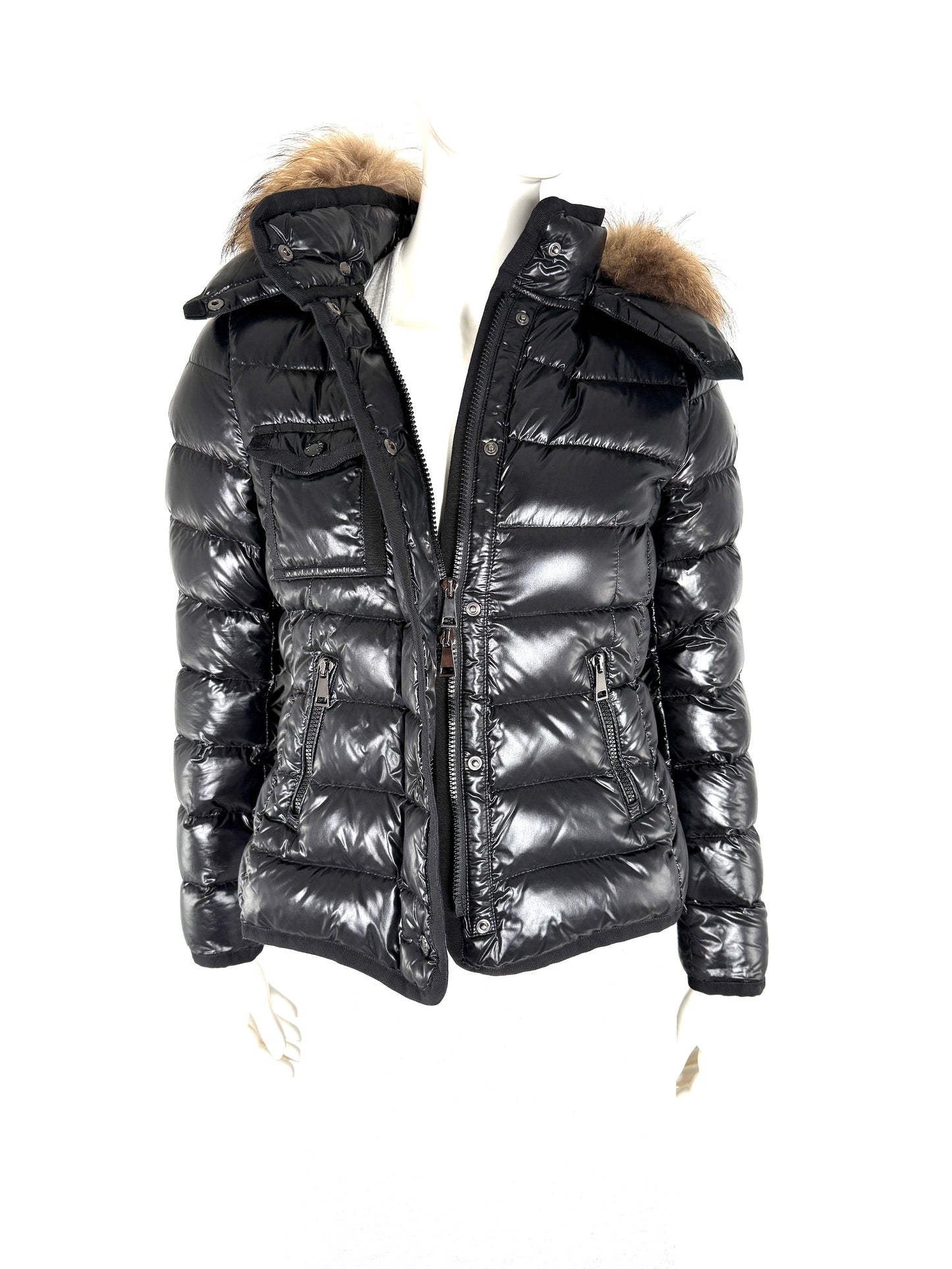 Moncler Armoire Giubbotto Black Hooded Fur Trimmed Puffer Down Coat Jacket 1 S