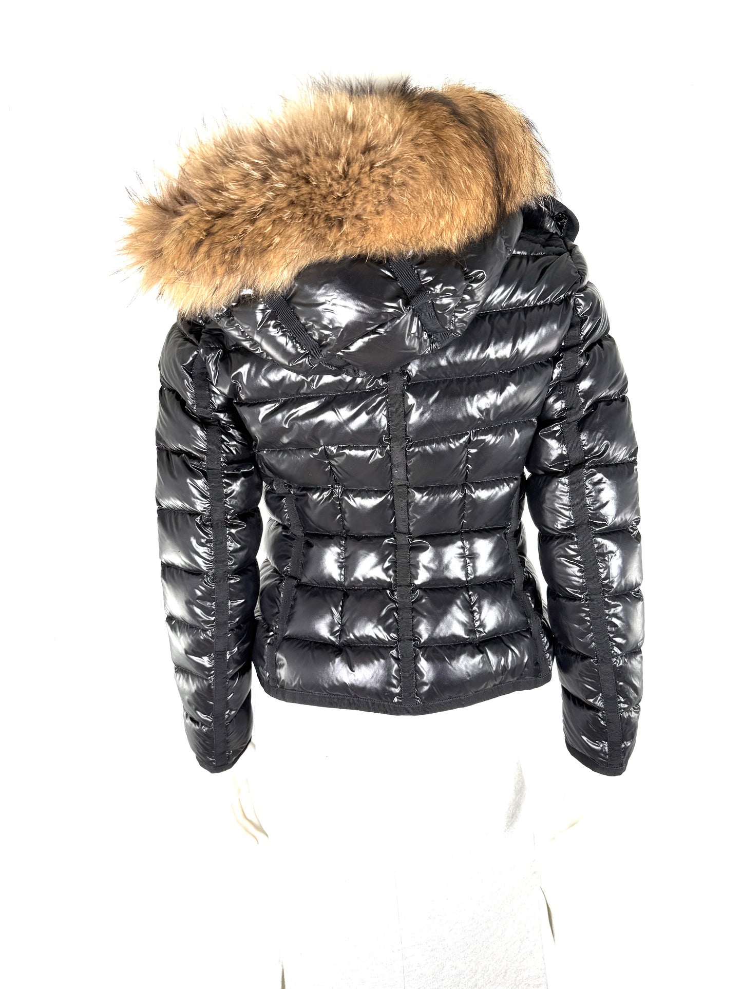 Moncler Armoire Giubbotto Black Hooded Fur Trimmed Puffer Down Coat Jacket 1 S