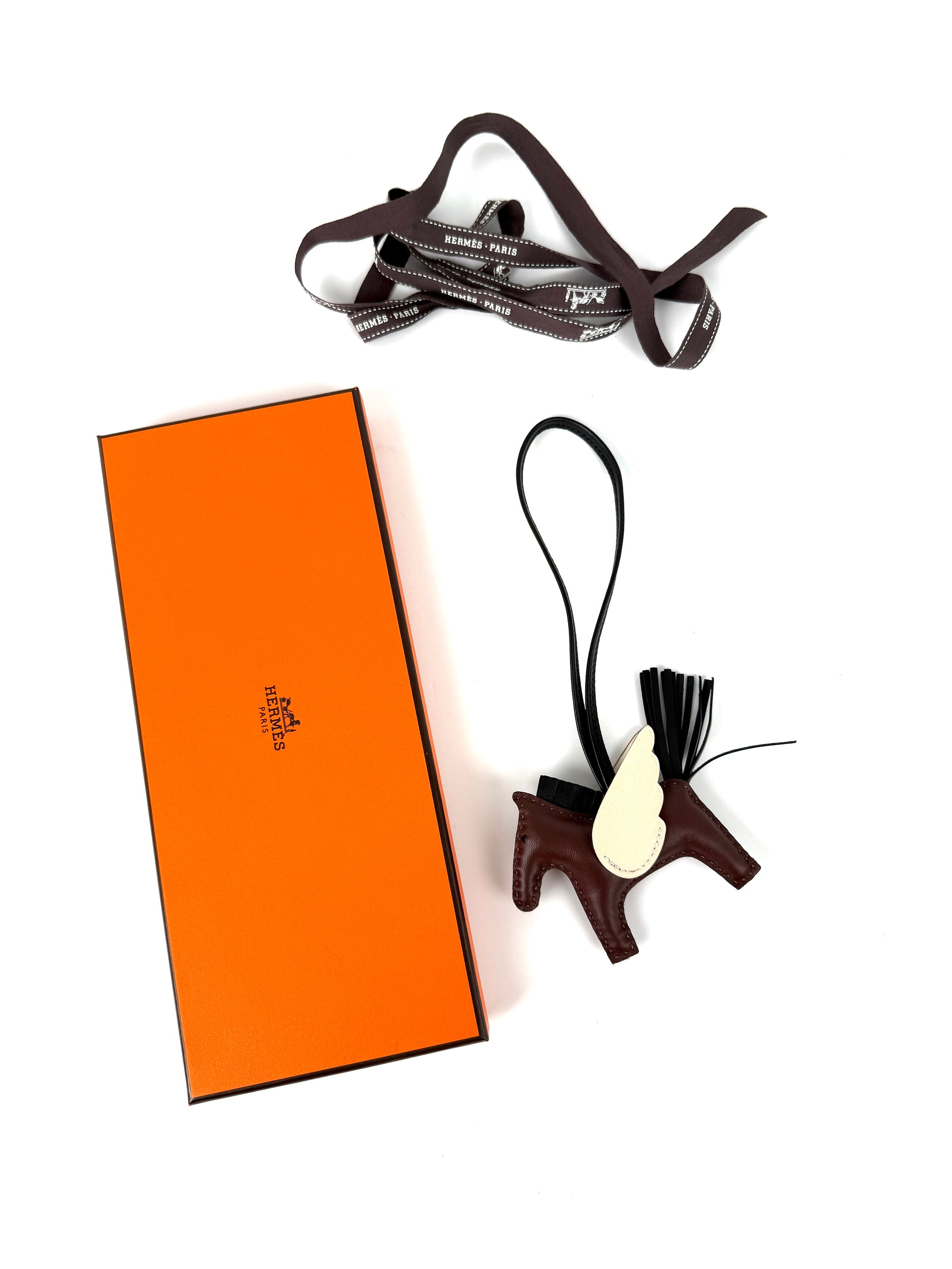 Hermes Pegasus Rodeo Terre Noir Craie Milo Lambskin PM Bag Charm New 