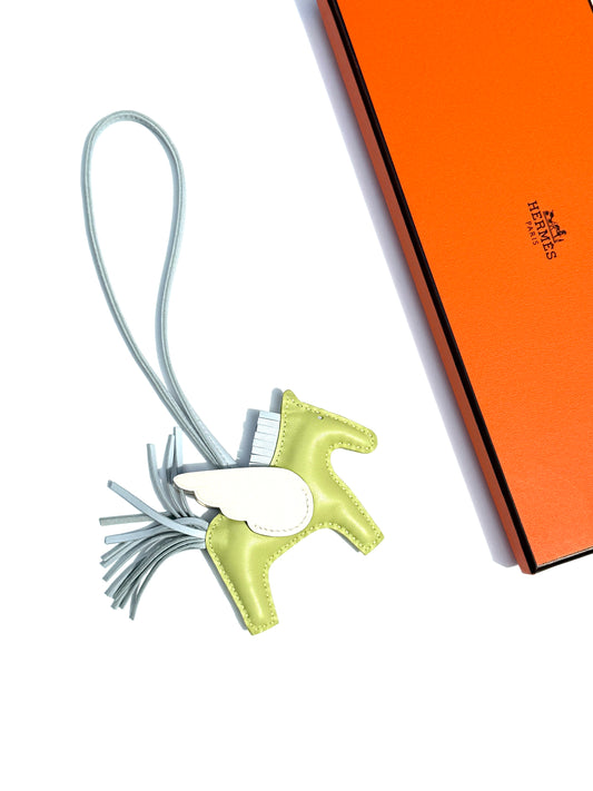 Hermes Pegase Rodeo Grigri Milo Jaune Bourgeon Bleu Brume Nata Lambskin PM Horse Bag Charm  