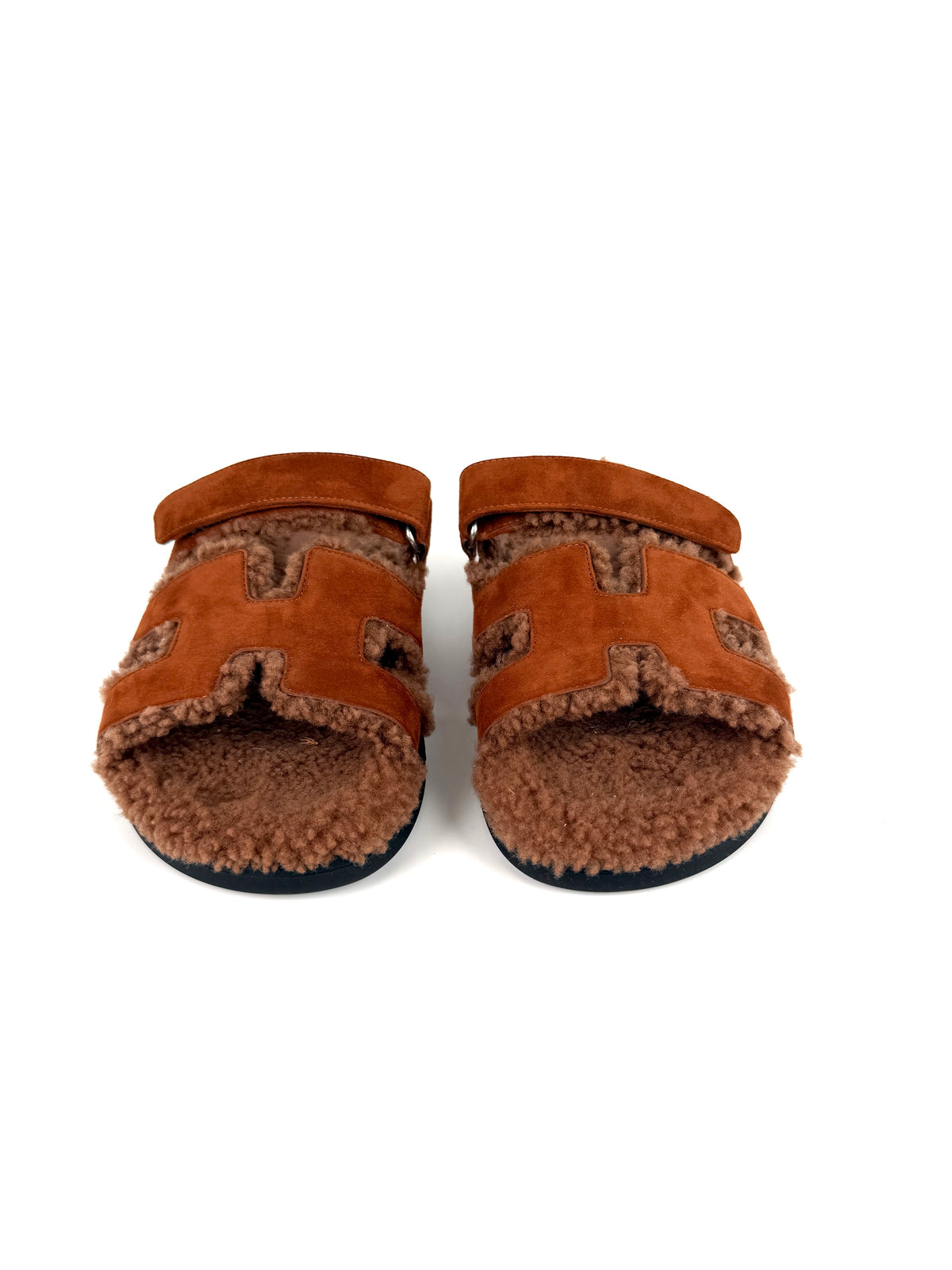HERMES Chypre Gold Suede Goatskin Leather Shearling 2026 Slide Sandals 39 8.5 New