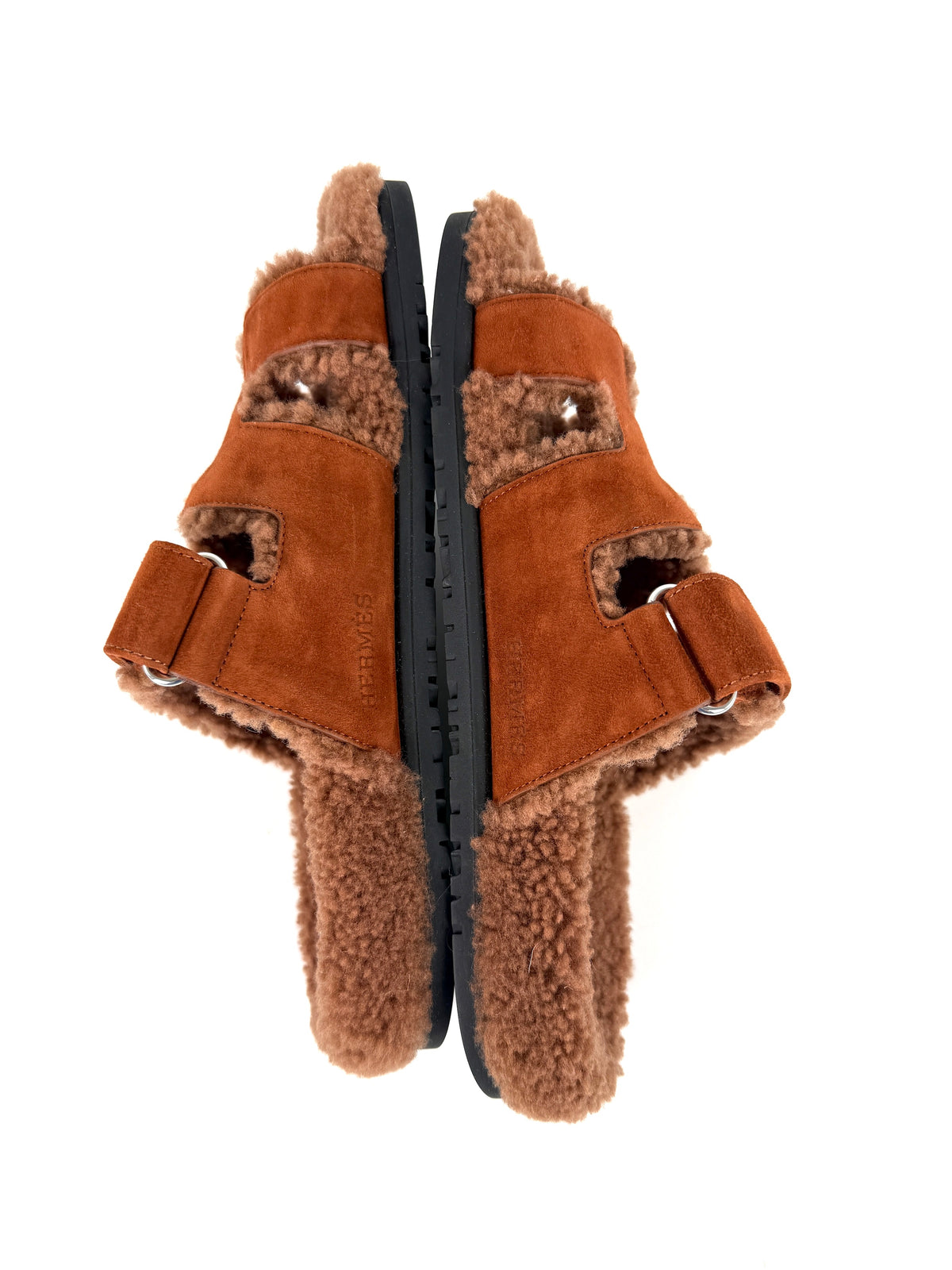 HERMES Chypre Gold Suede Goatskin Leather Shearling 2026 Slide Sandals 39 8.5 New